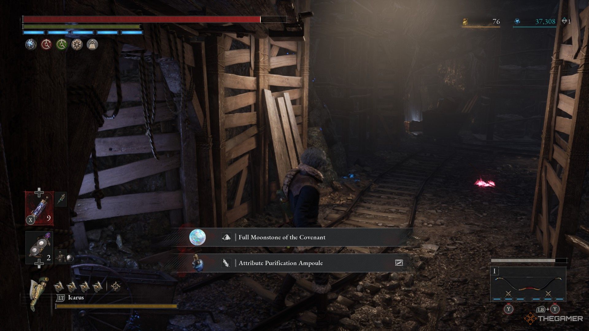 The player finds a butterfly with a full moonstone and a locked treasure box at the excavation site in lies by P: Overture.
