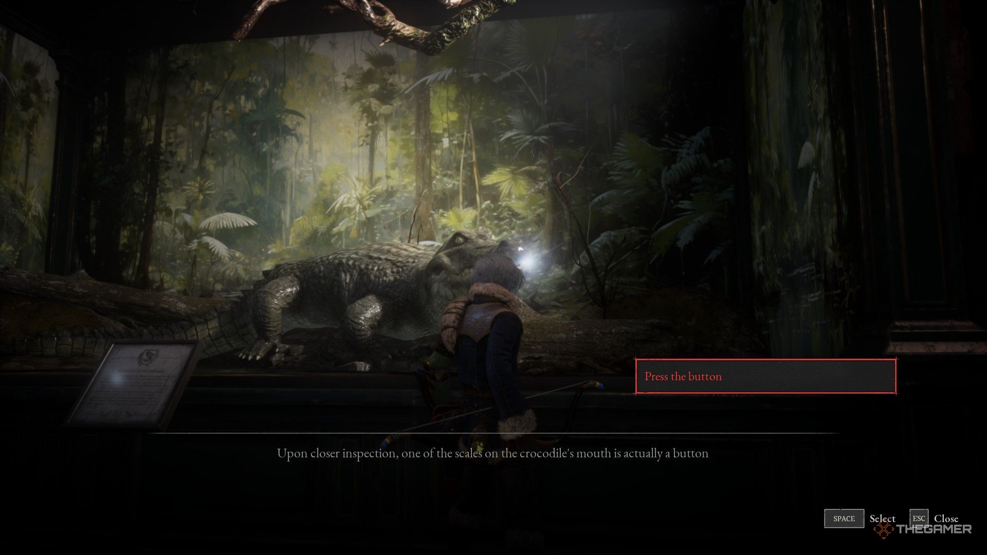 The player finds a button at the KRAT Zoo Crocodile exhibition in P: OVERTURE.