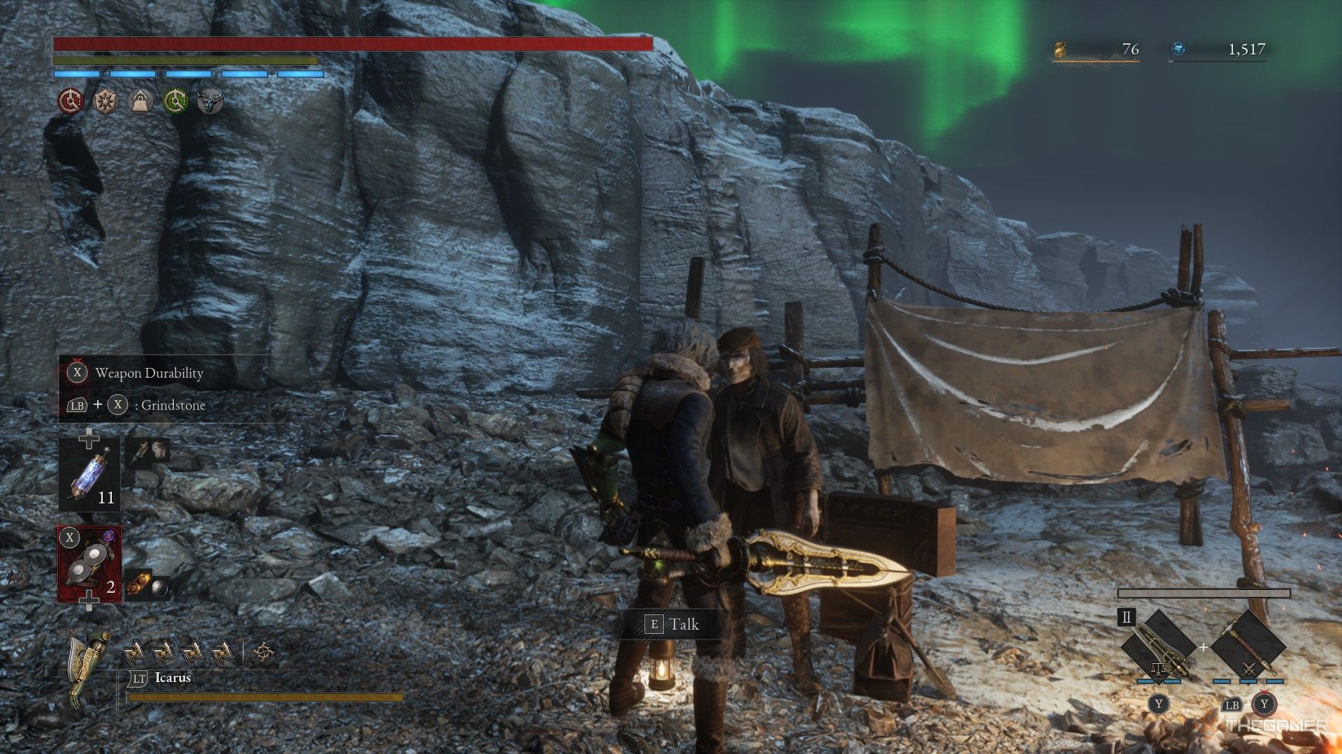 Player talks to the Wandering Merchant out on the shoreline in Lies of P: Overture.