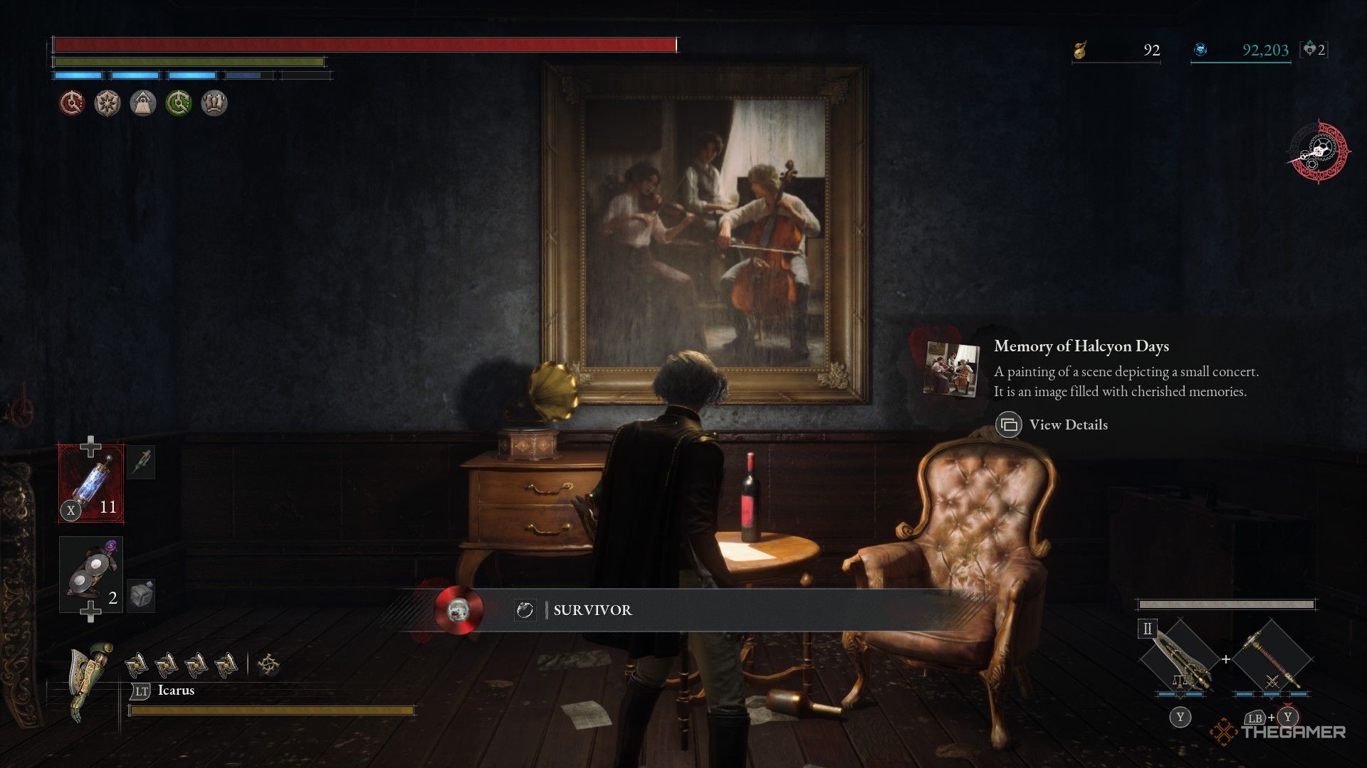 The player receives the survivor of the soundtrack (red) from listening to the last words of Lea in the lies of P: Overture.
