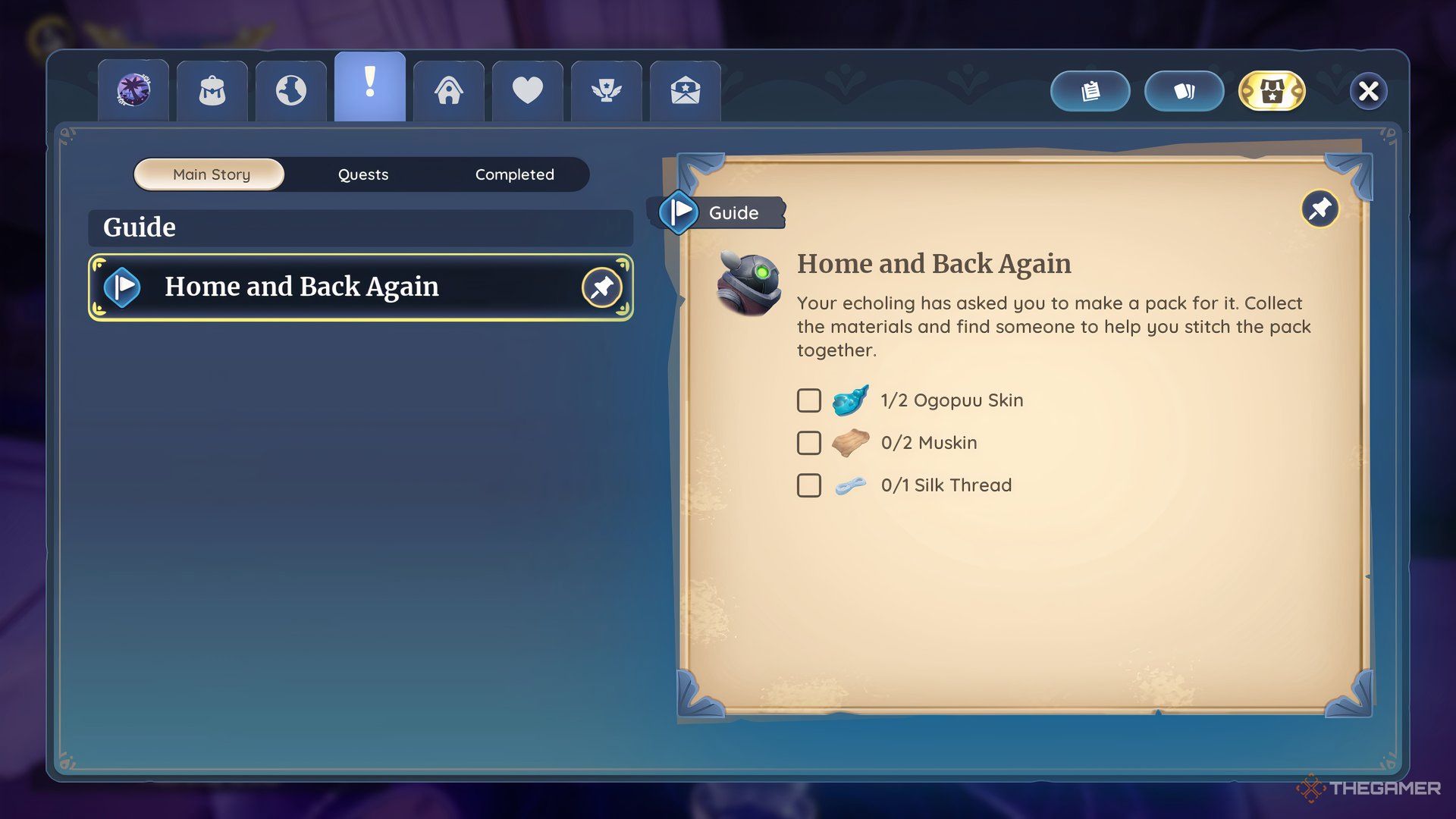 Details of household and back search that show what materials to get for a courier package in Palia.