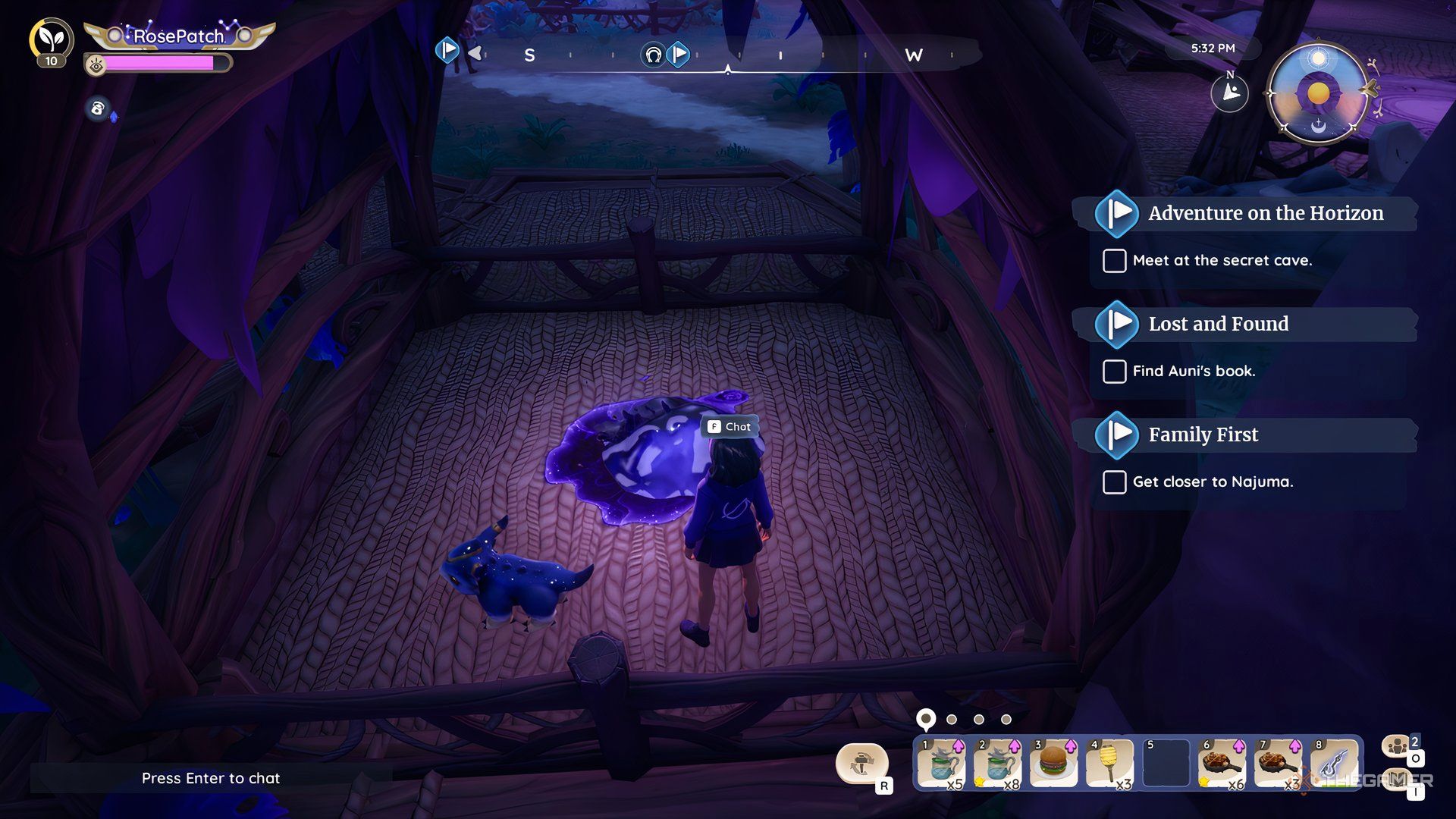 Inspect the Echo Blob in Elderwood Stables in Palia.