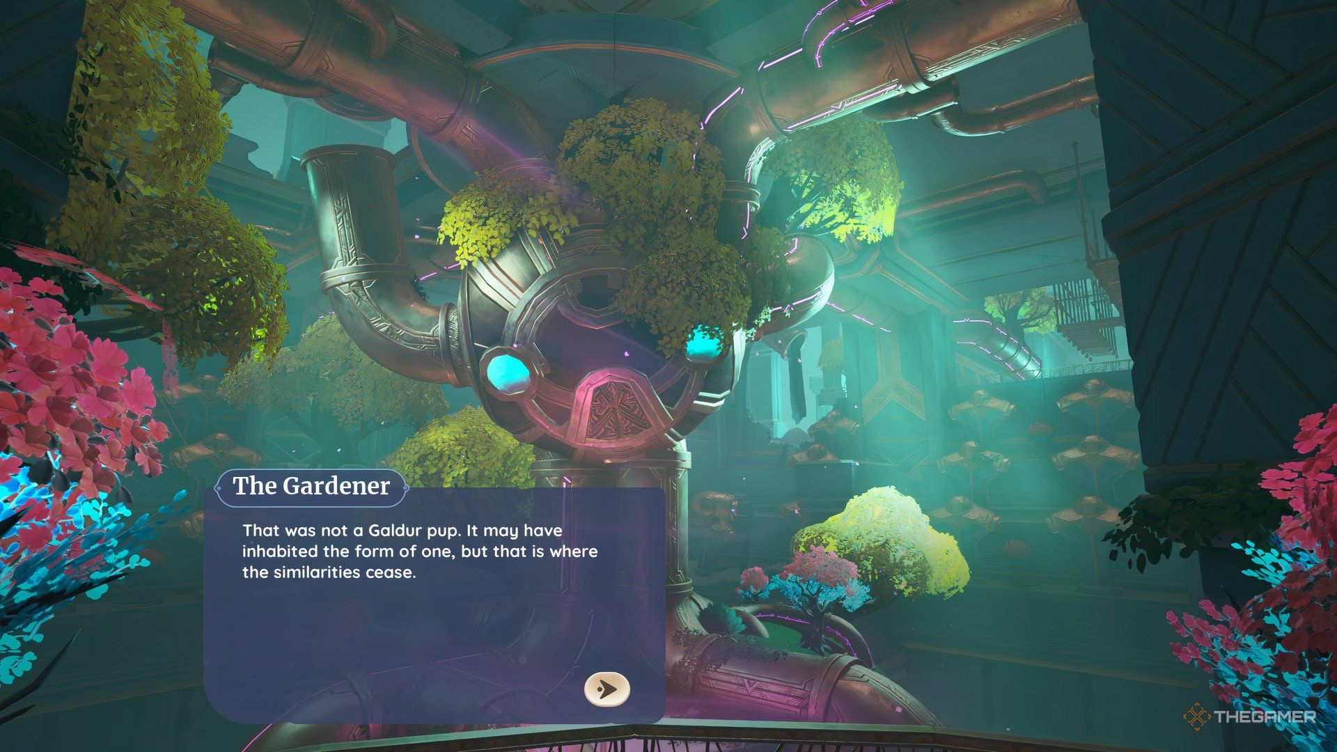 Talk to the gardener about the Galdur puppy in Palia.