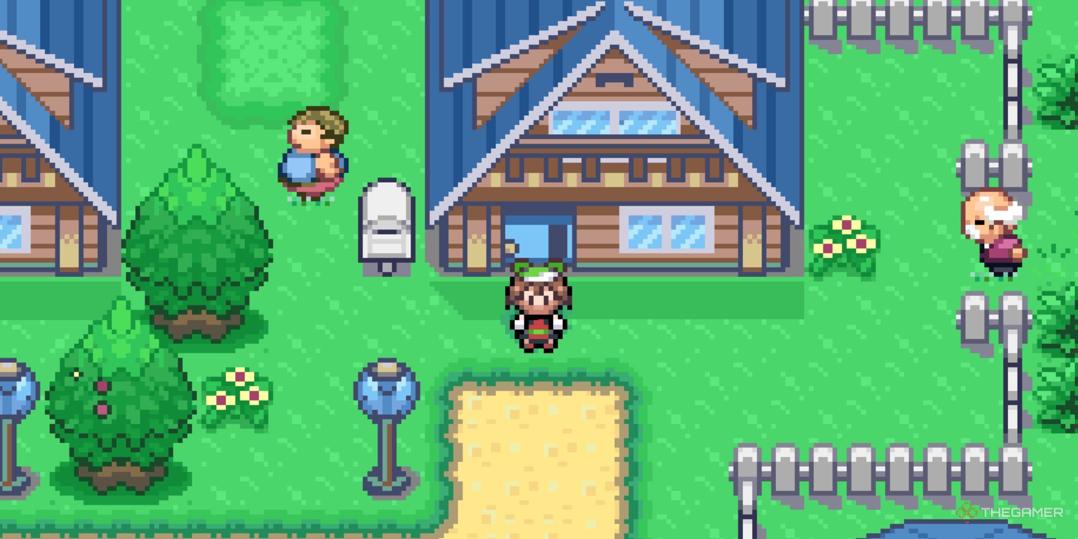 A spriter of more stands in front of a house in Pokemon Flora Sky