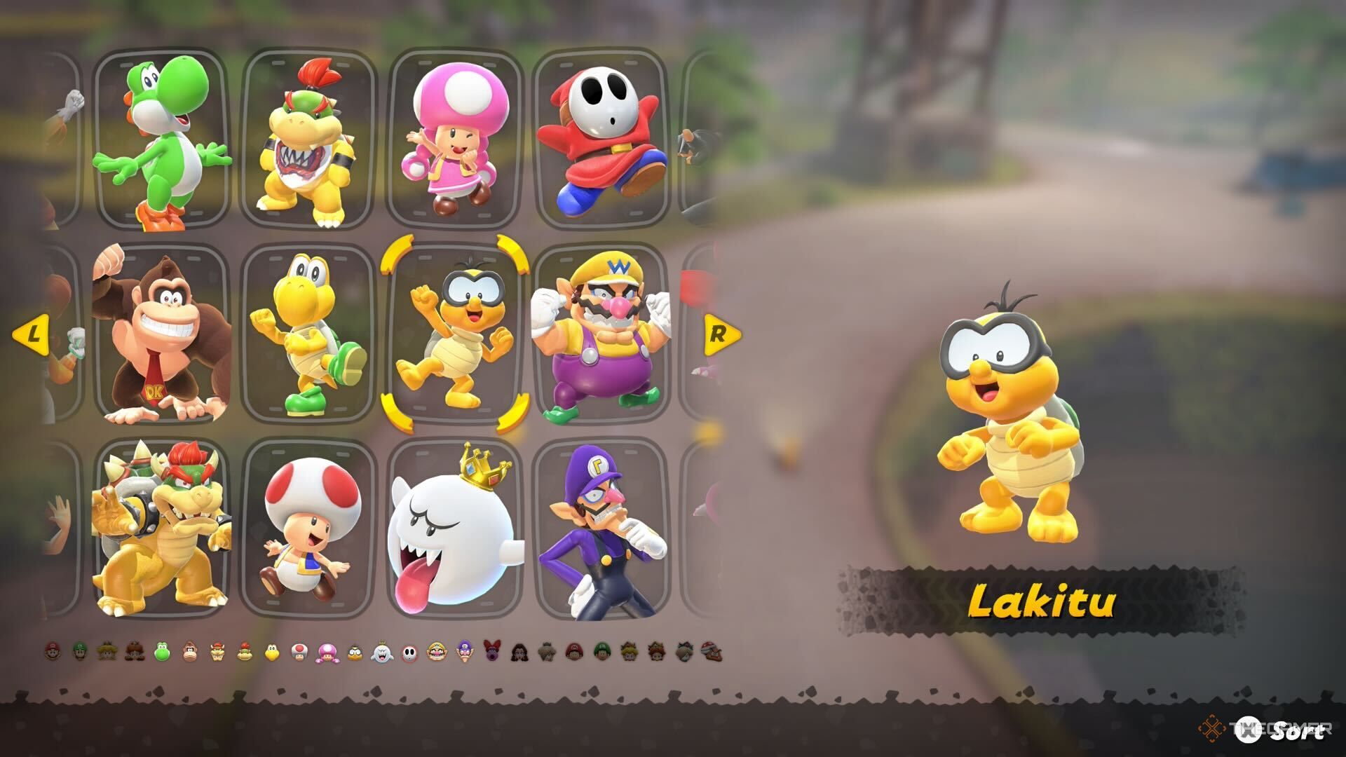 Lakitu in the Mario Kart World character select screen. 