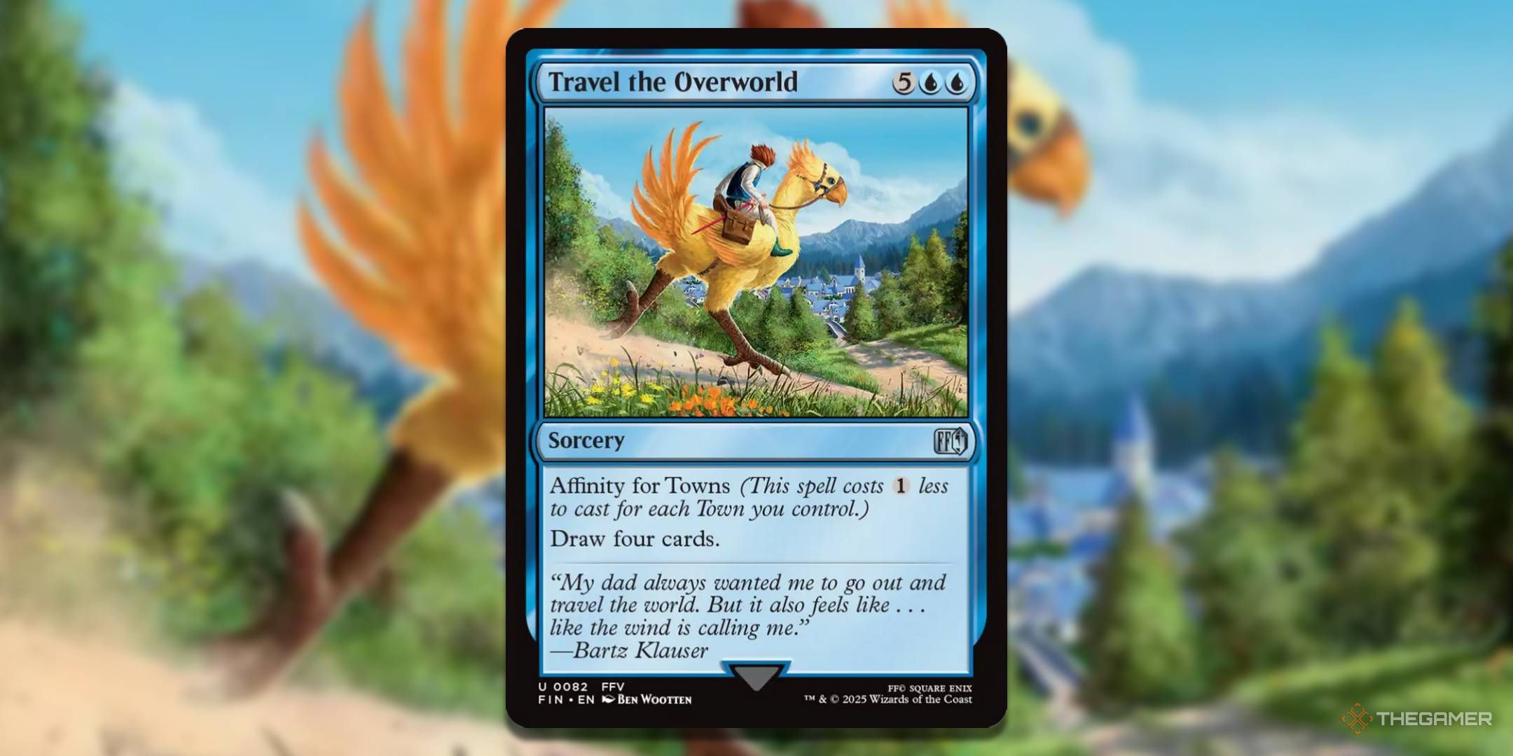 MTG travels the over -world card with the art in the background.