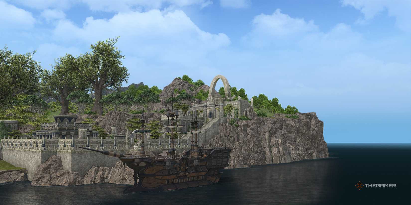 Ketenramm's boat docked at the entrance to the Occult Crescent in Final Fantasy 14.