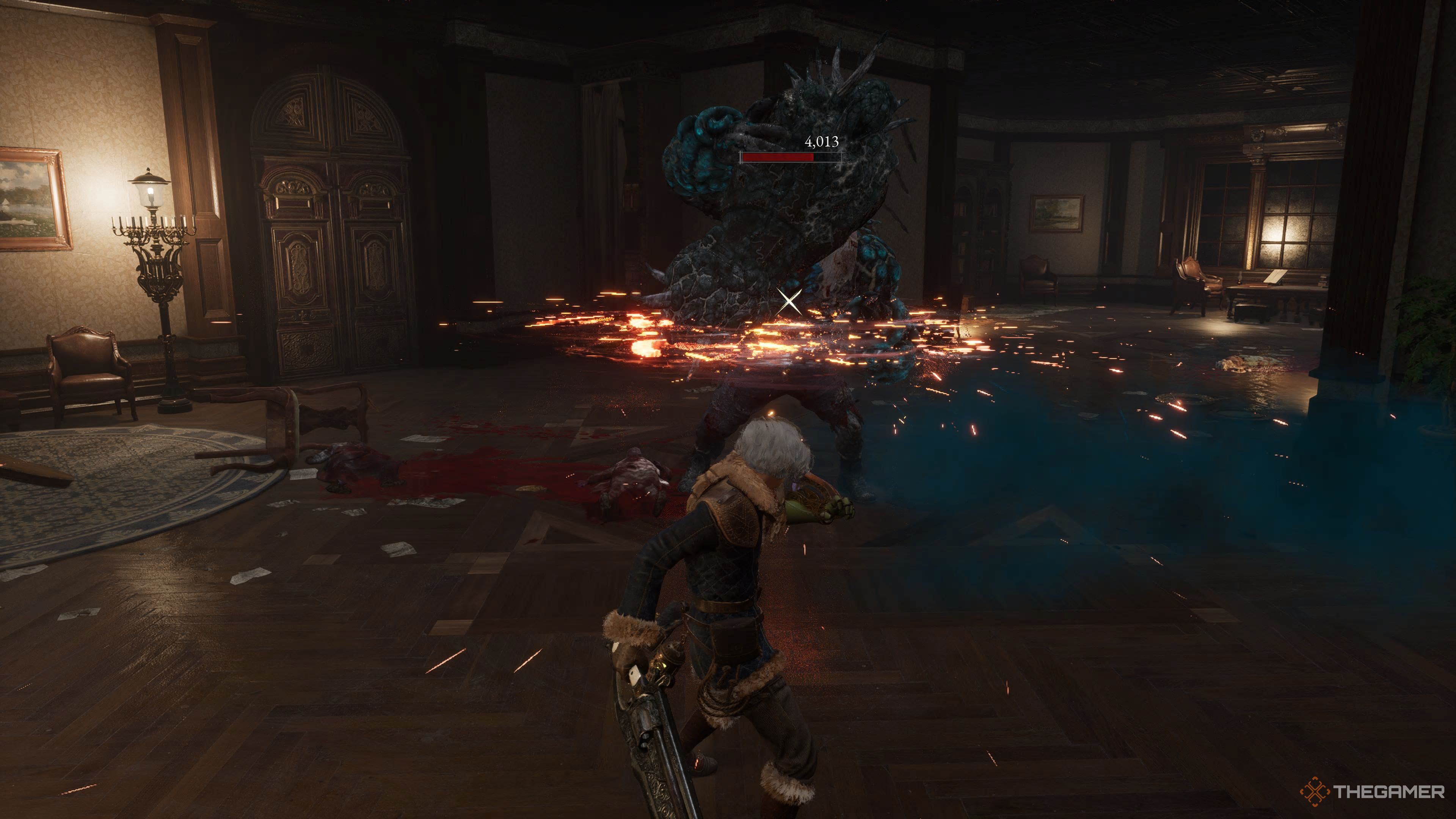 P shredding the first miniboss with Icarus saw blades in Lies Of P Overture.