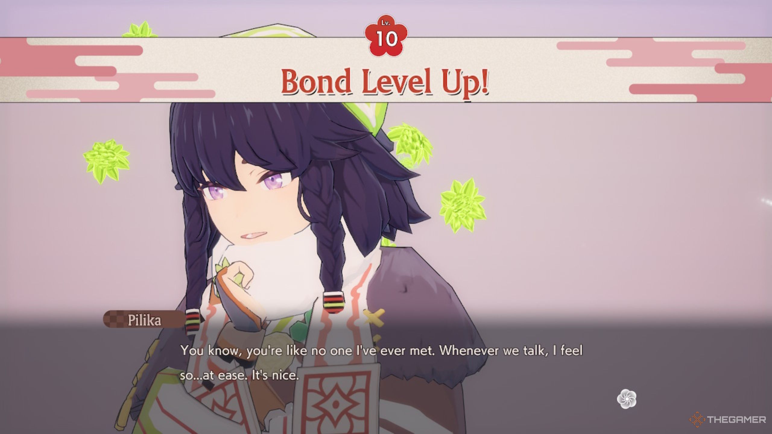 Rune Factory Guardians Of Azuma Pilika on screen after reaching bond level ten.