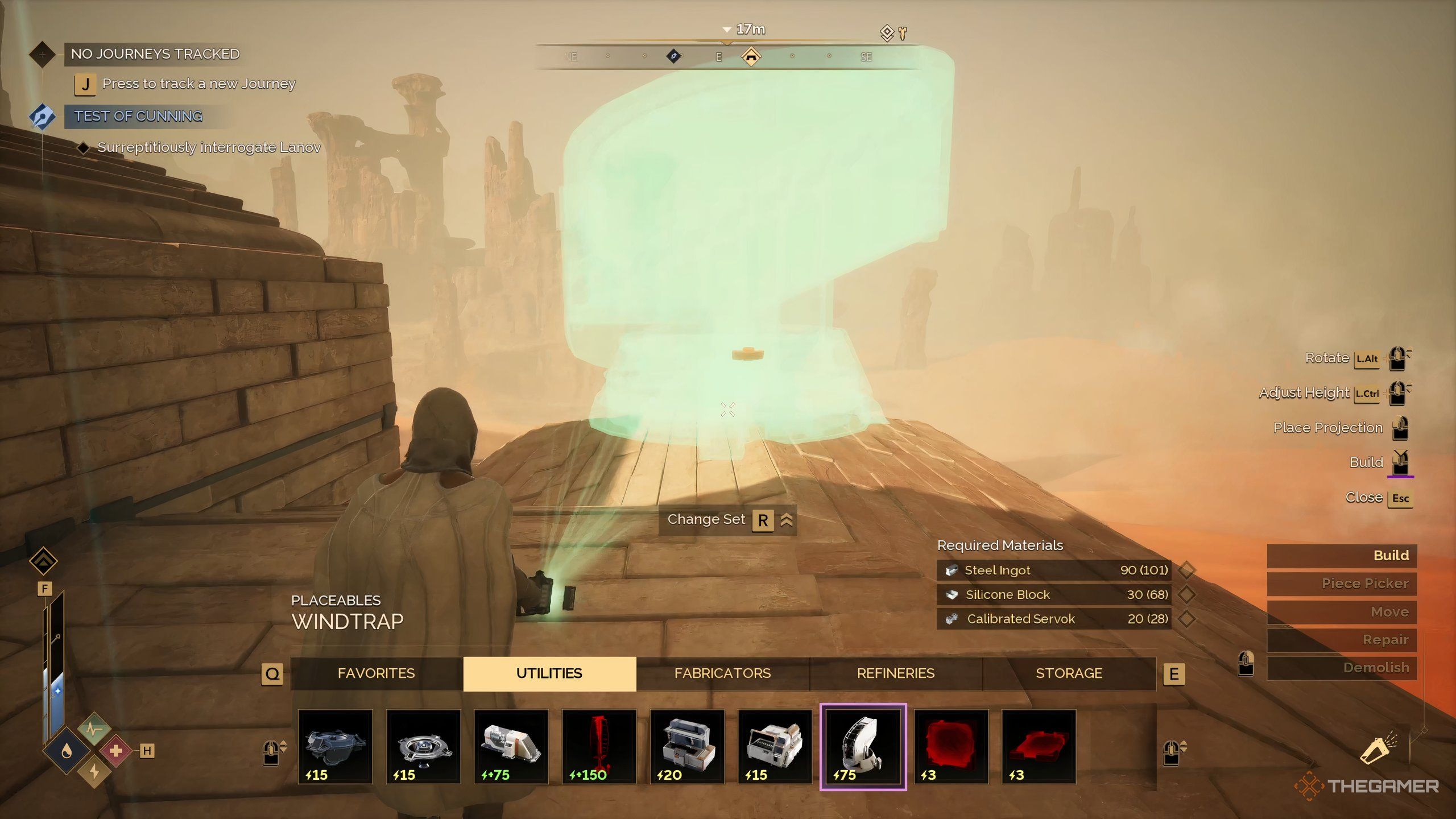 A player who constructs a wind shooter in a dune: awakening at the top of their sub-fief. 
