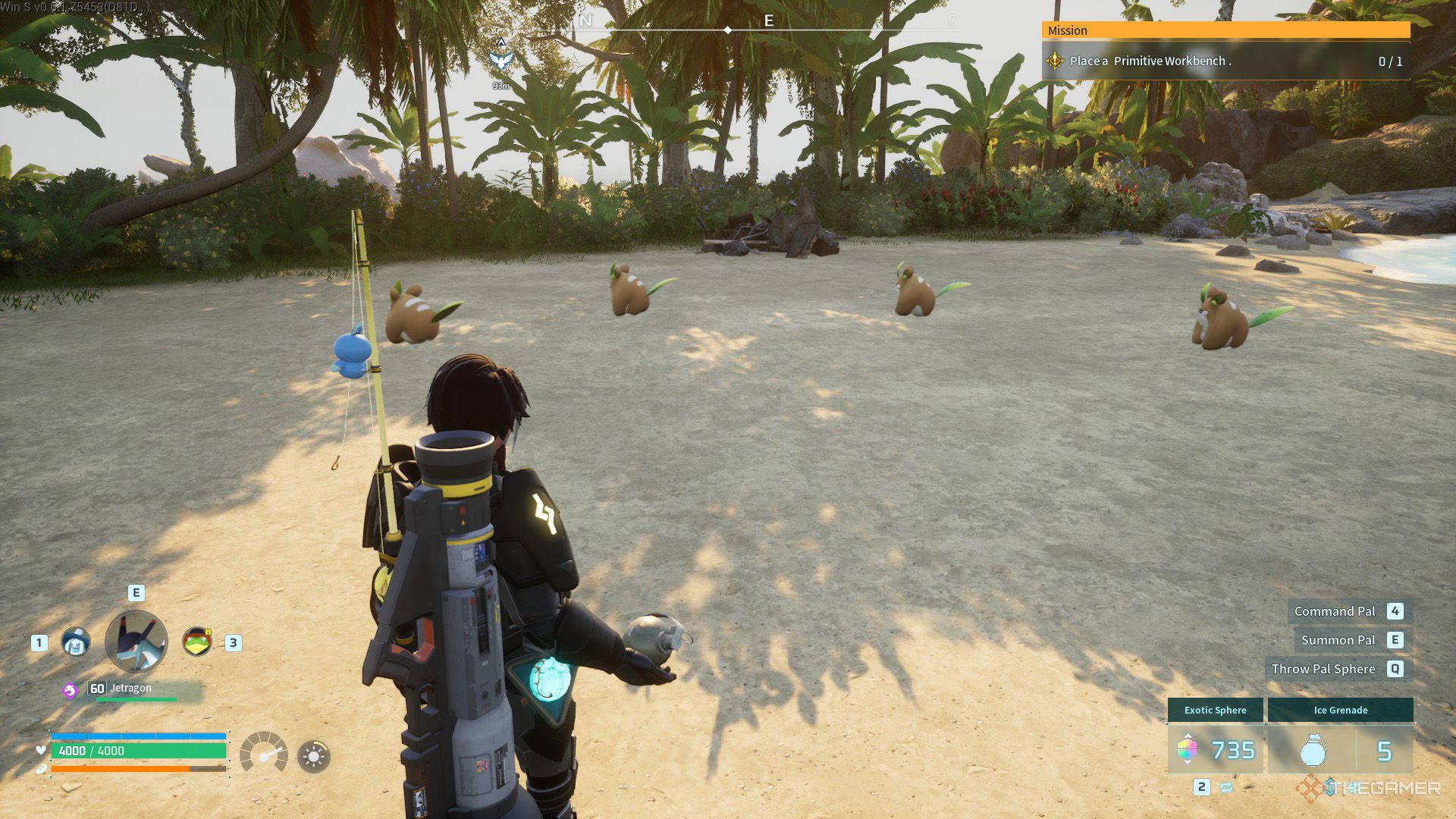 The player is approaching to wild Herbils in Palworld.