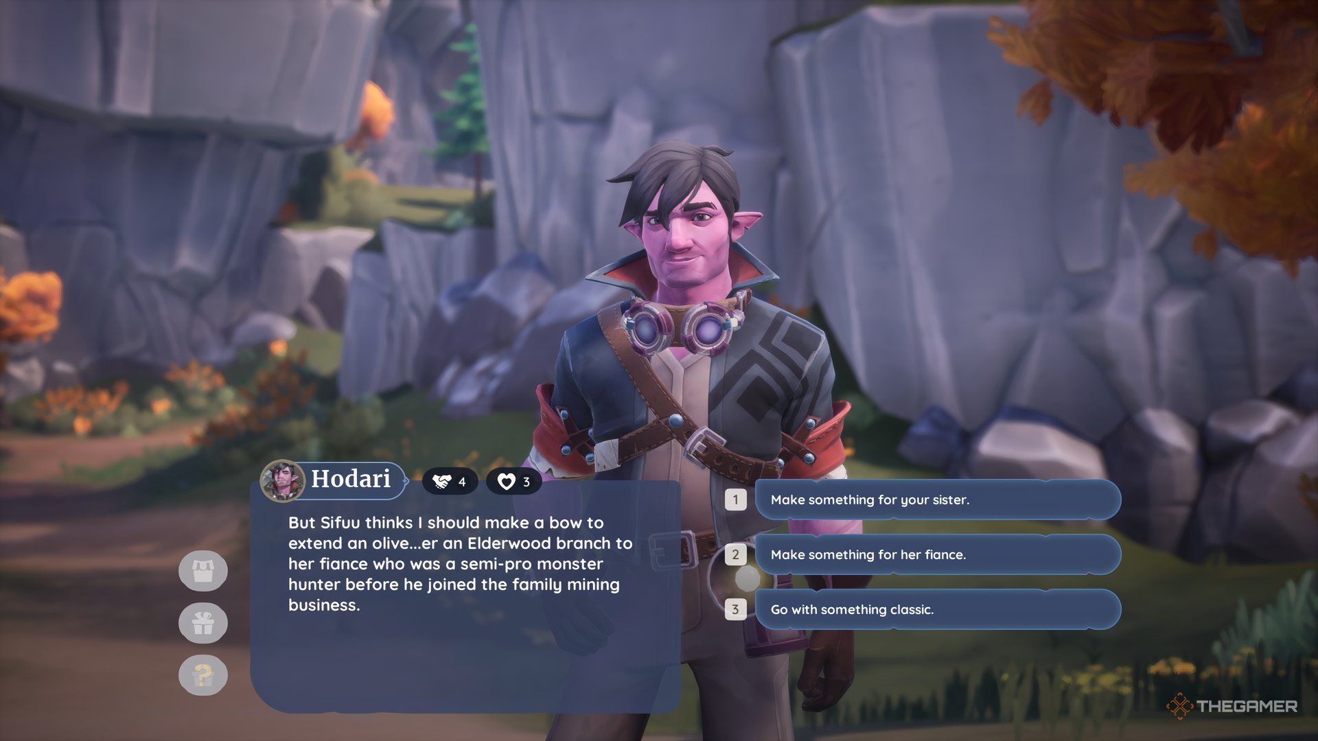 Making a choice of which gift Hodari should make for his sister's wedding in Palia.