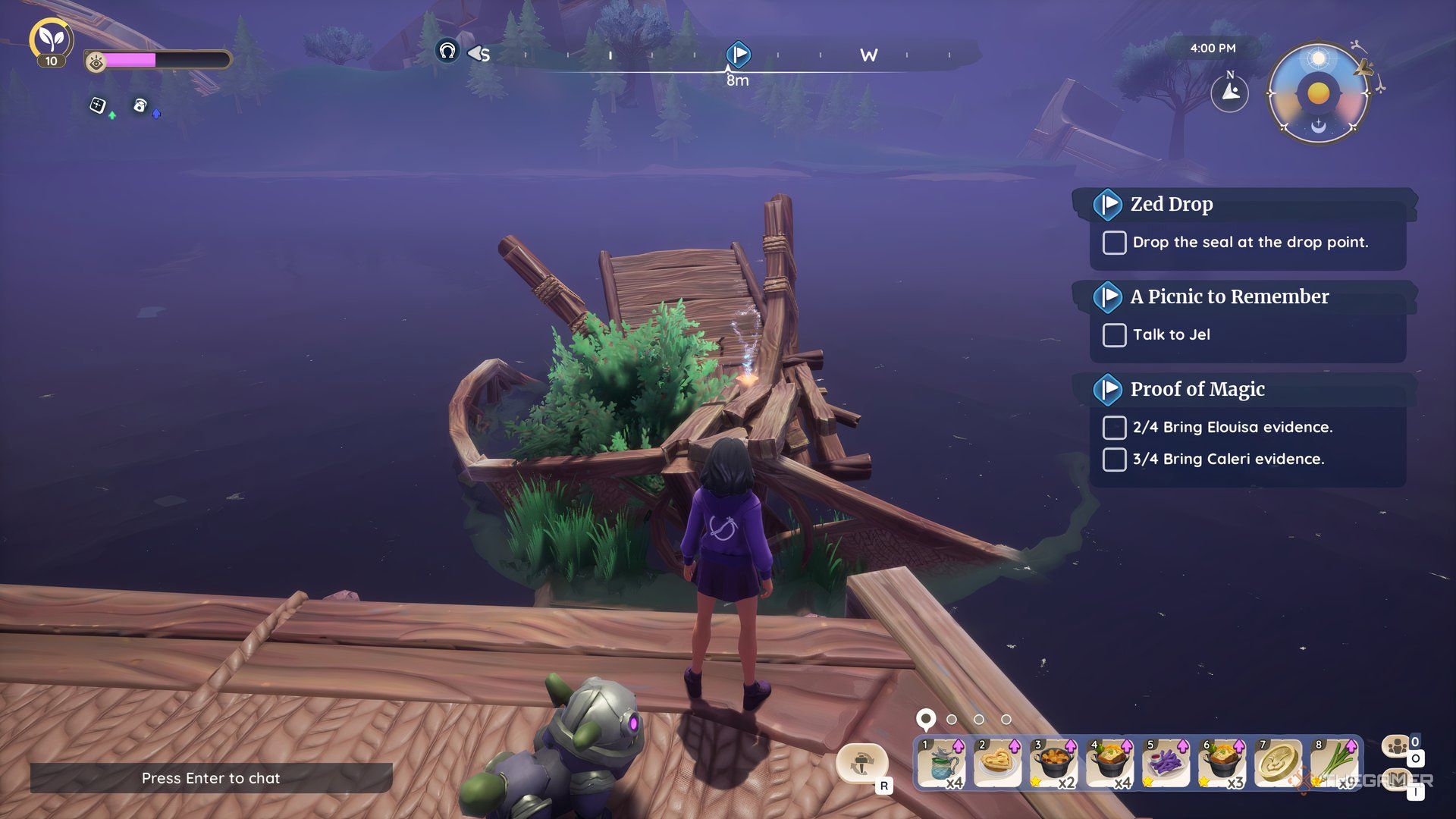 Sitting at the dead fall in der Dock from the Palia.