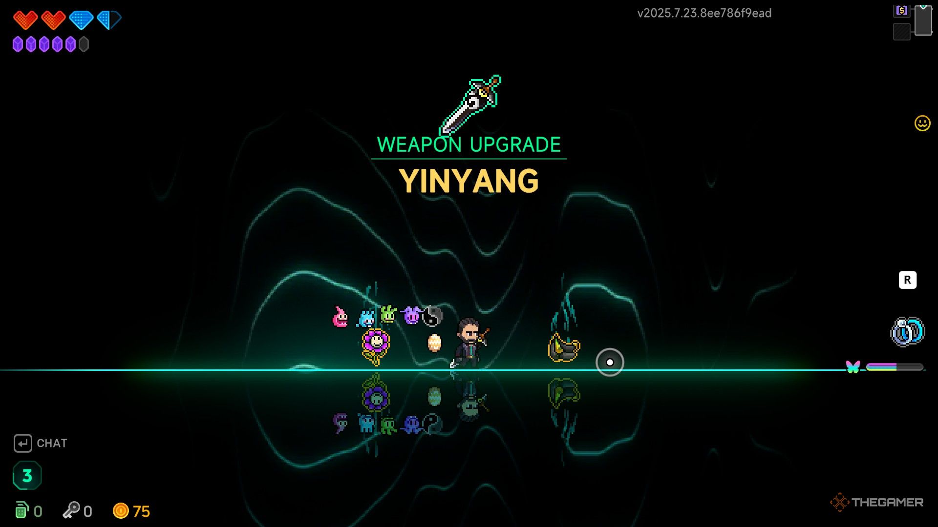 James upgraded the weapon Yinyang in Neon Avis 2 against black and green backgrounds.