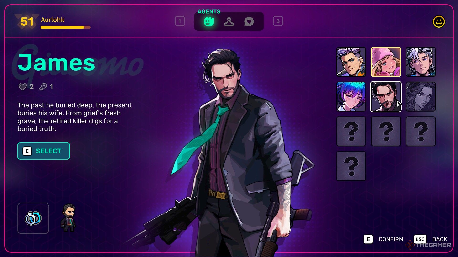 James, a middle -aged man in a lawsuit, describes him on the purple background of Neon Avis 2 on the left.