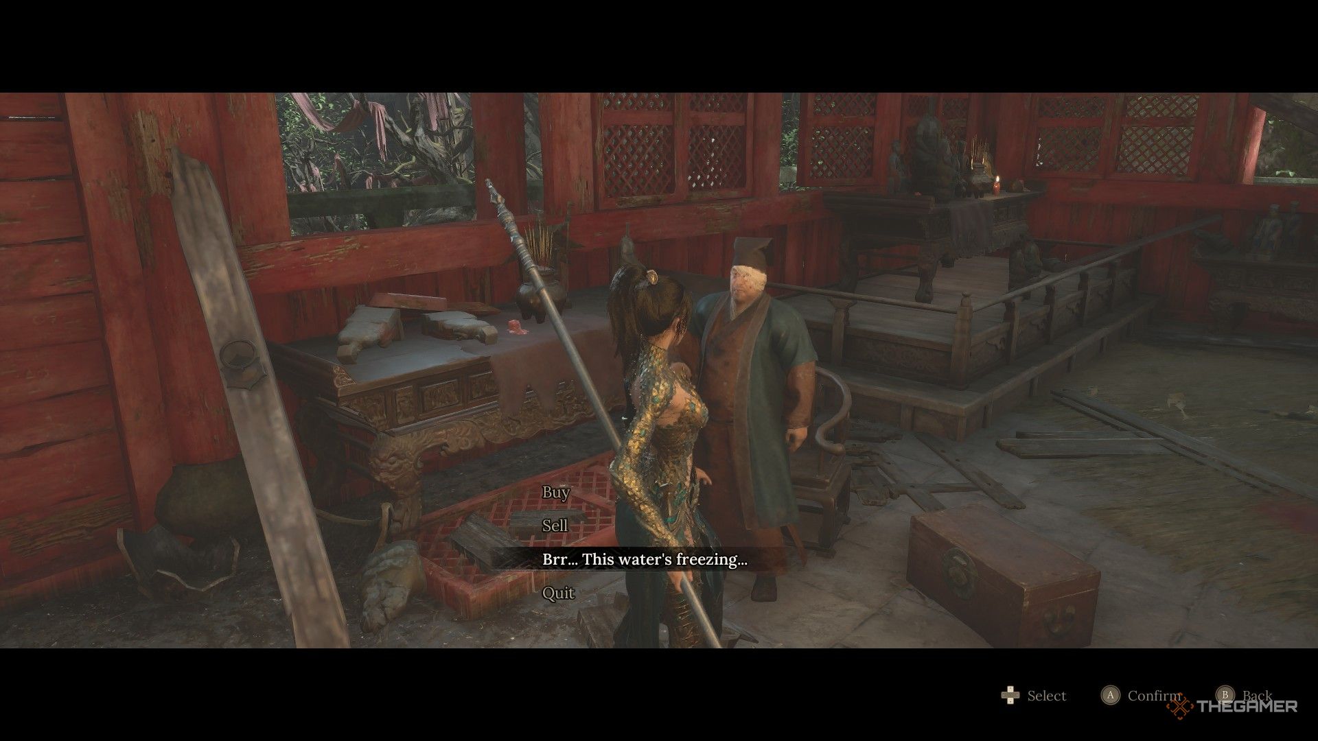 The player reveals Tao Qing's sins by reminding him of the freezing water trick in Wucang: fallen feathers.