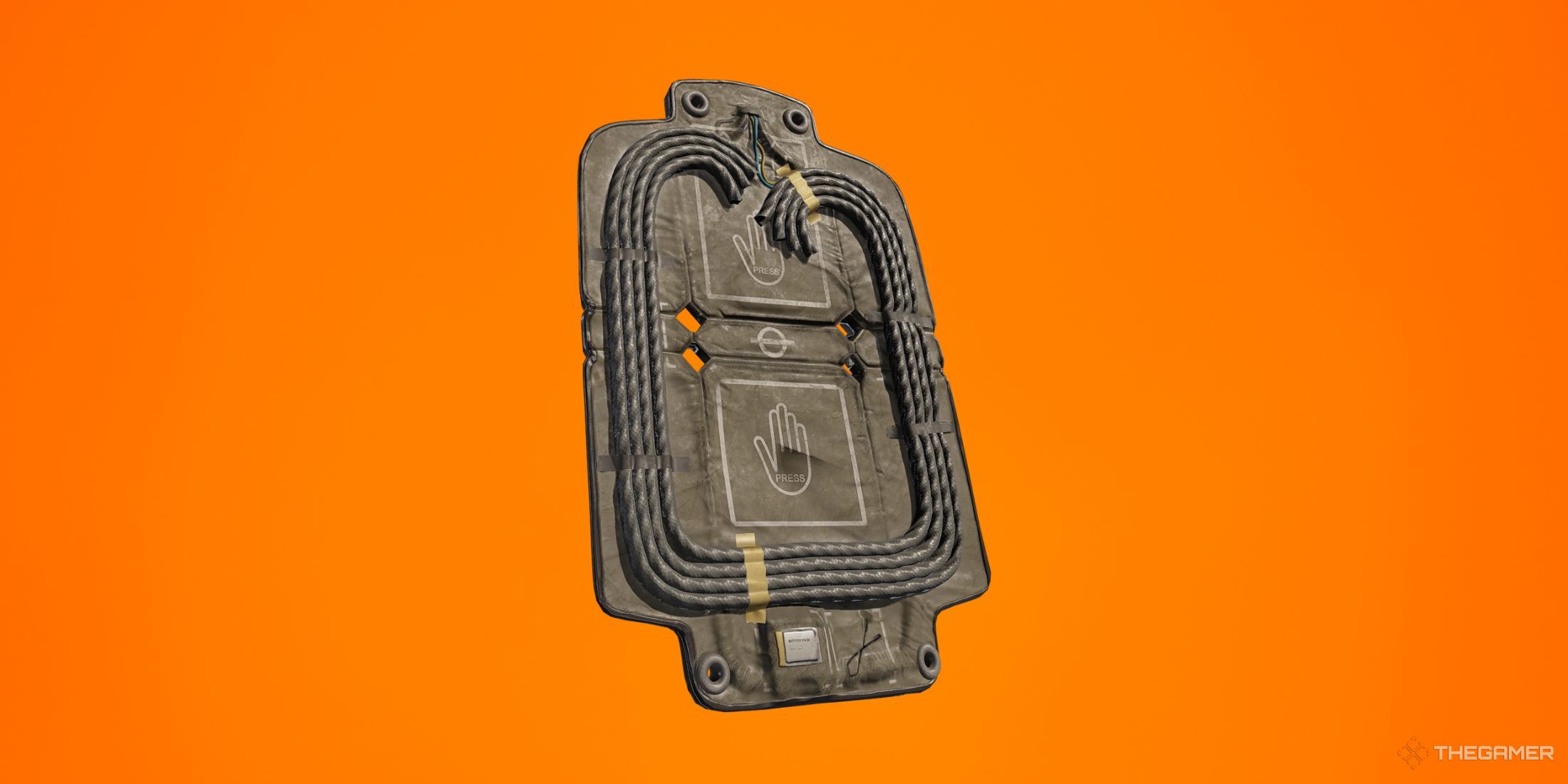 A breach from R6 in front of an orange gradient backdrop.