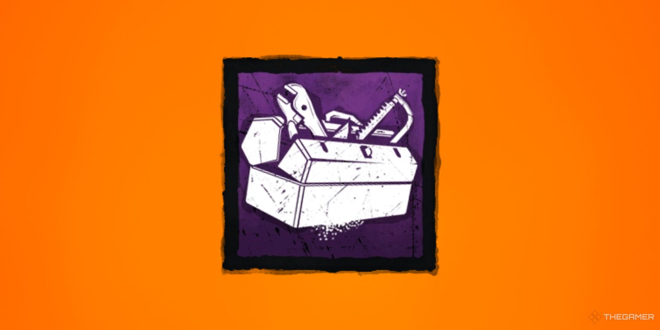 A toolbox from DBD in front of an orange gradient backdrop.