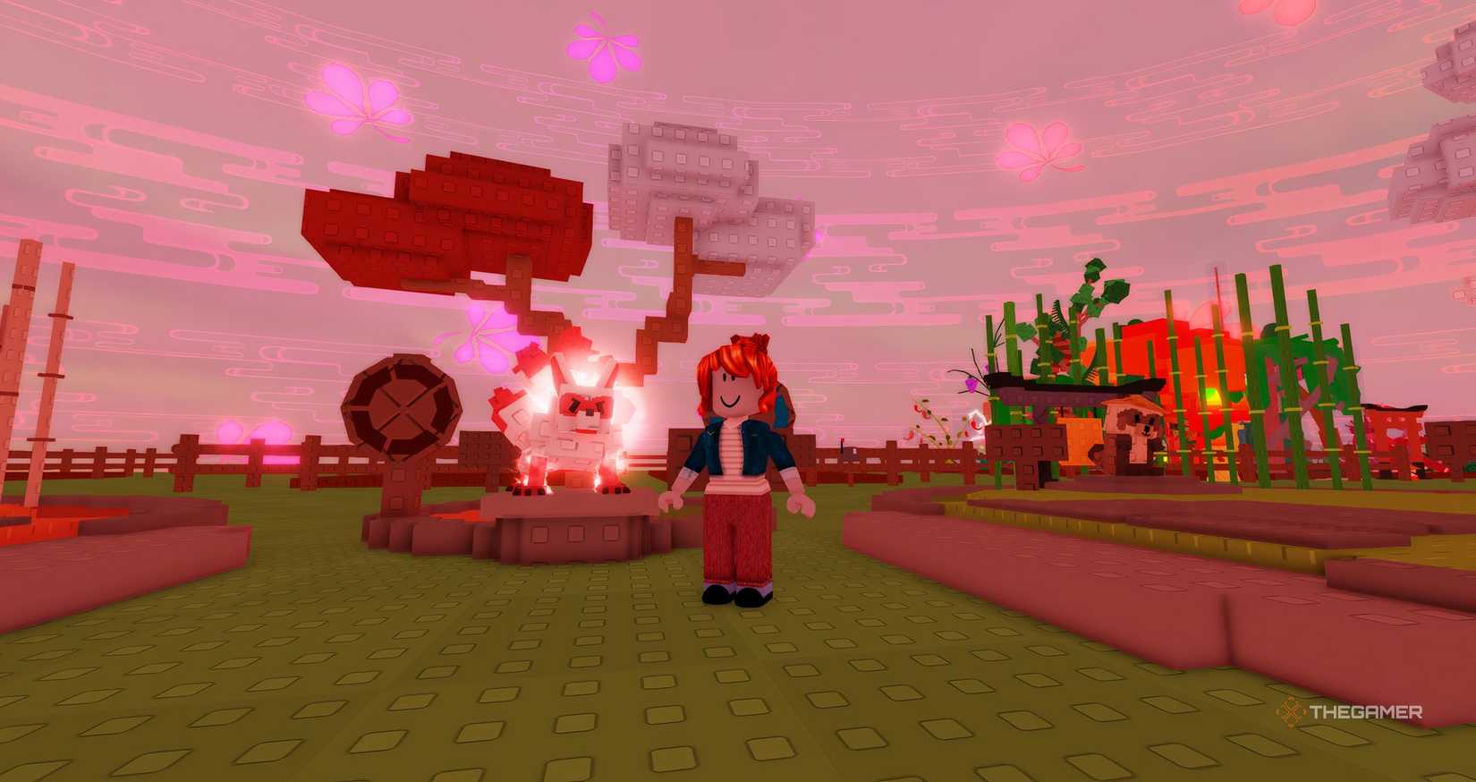 A player beside the Kitsune in Grow a Garden.