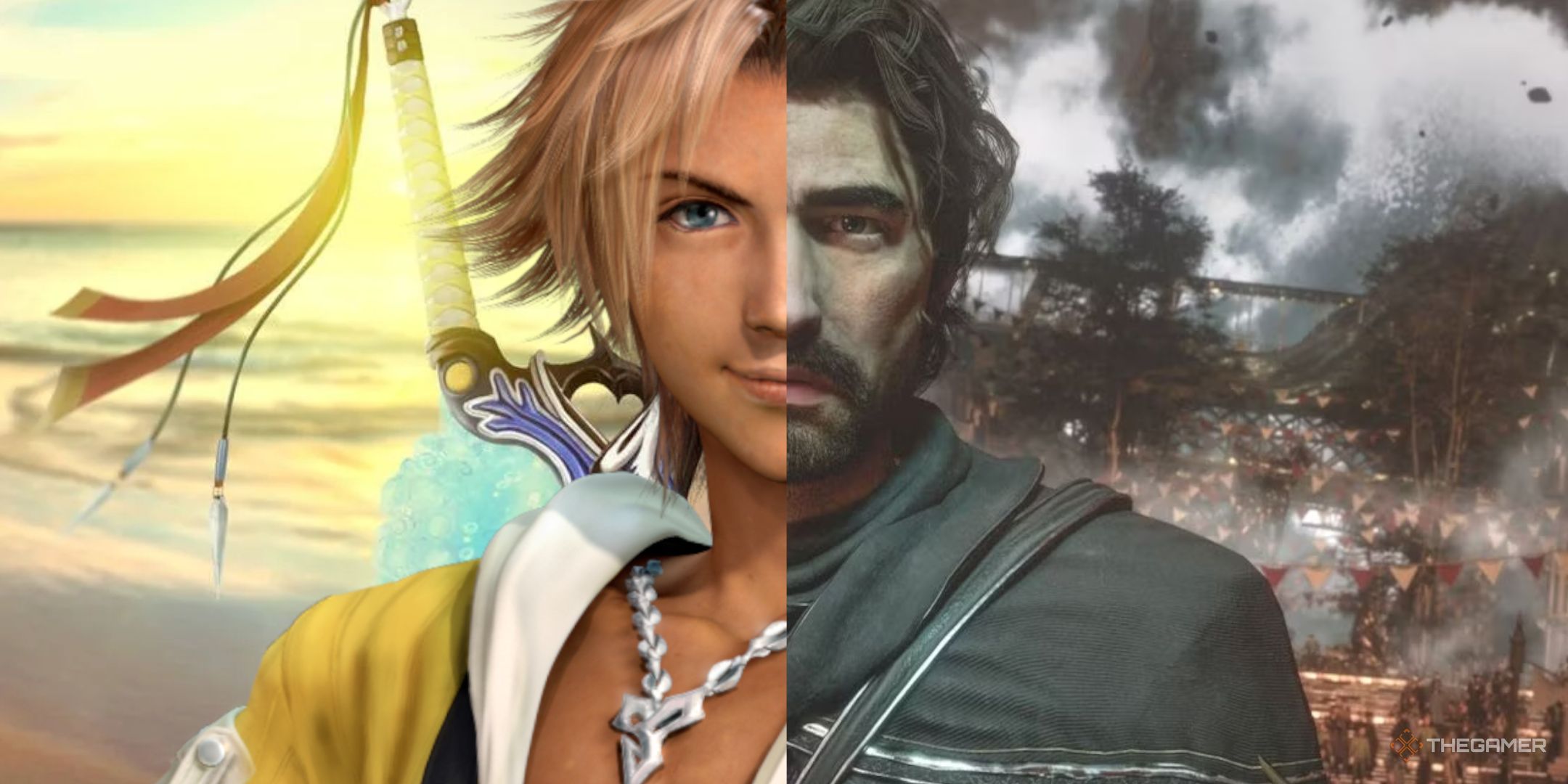 A picture divided with Tidus and Gustave.