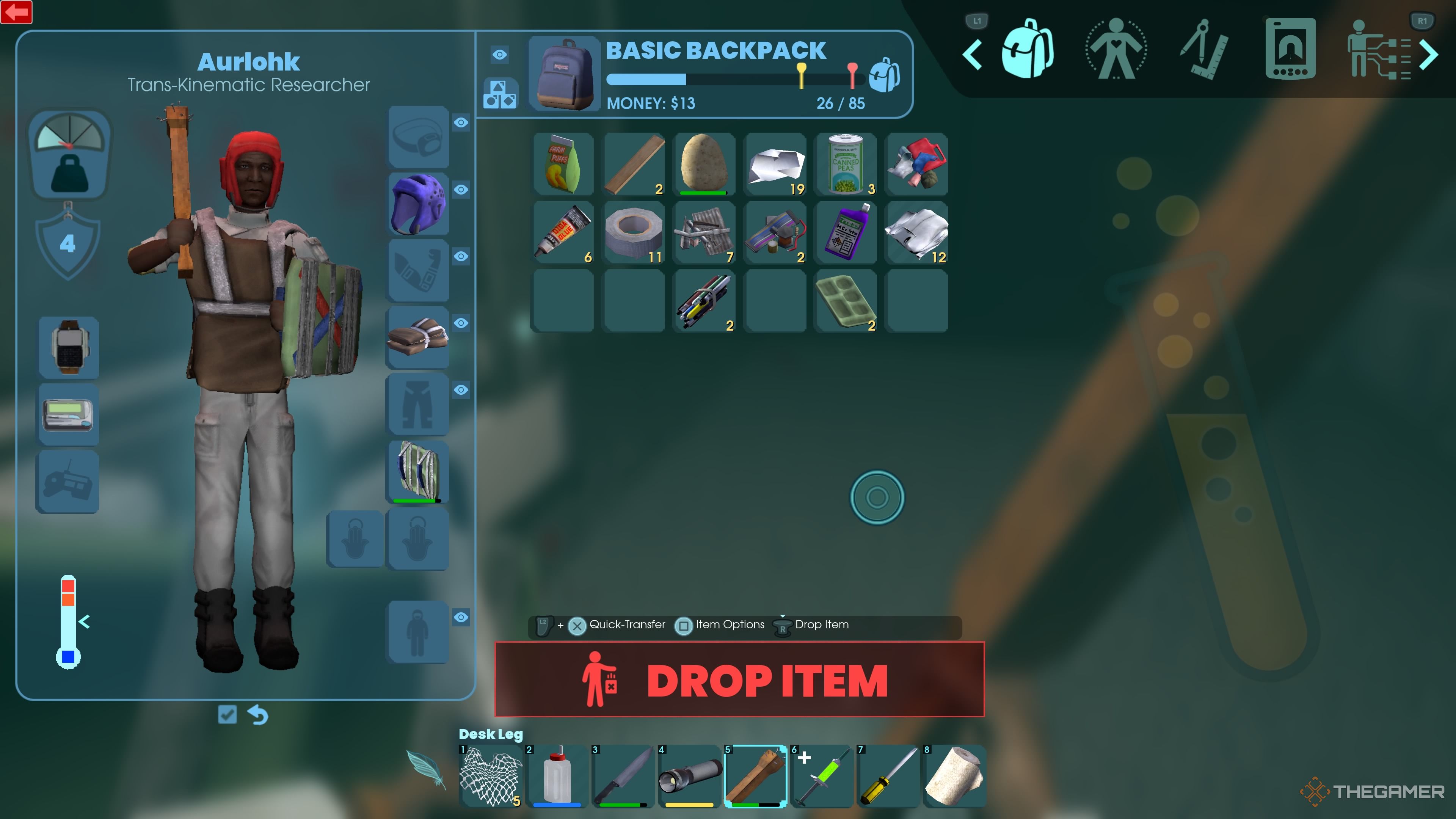 Player researchers with the trans -inematic research job with a desk in their menu in an abiotic factor.