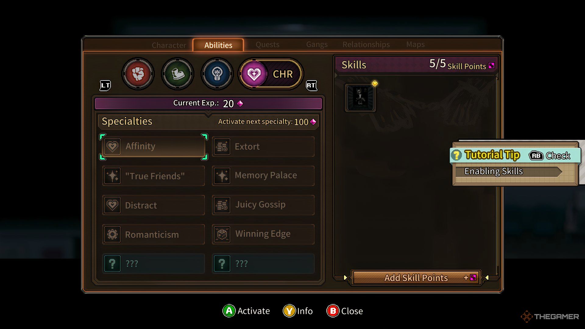 In the morning, the menu of abilities.