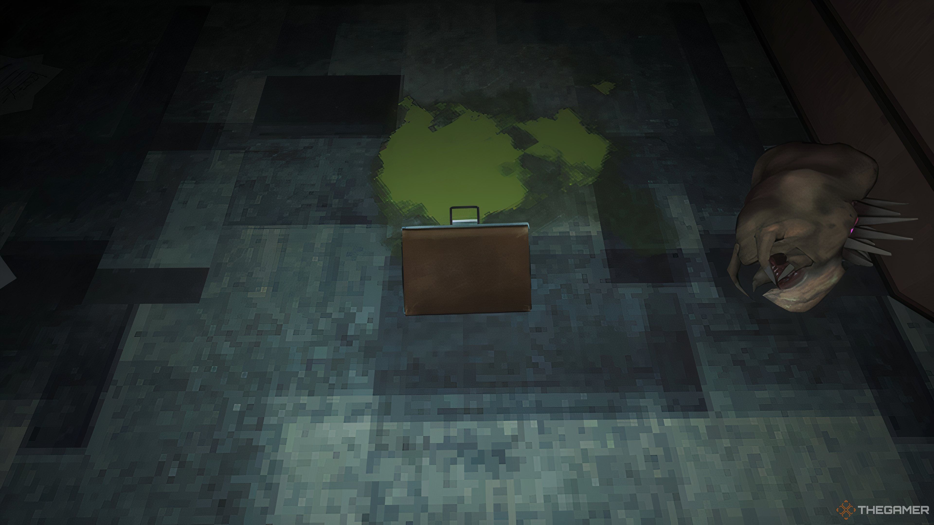 The brief case sat on the floor of the leaf in the Abyatic element.