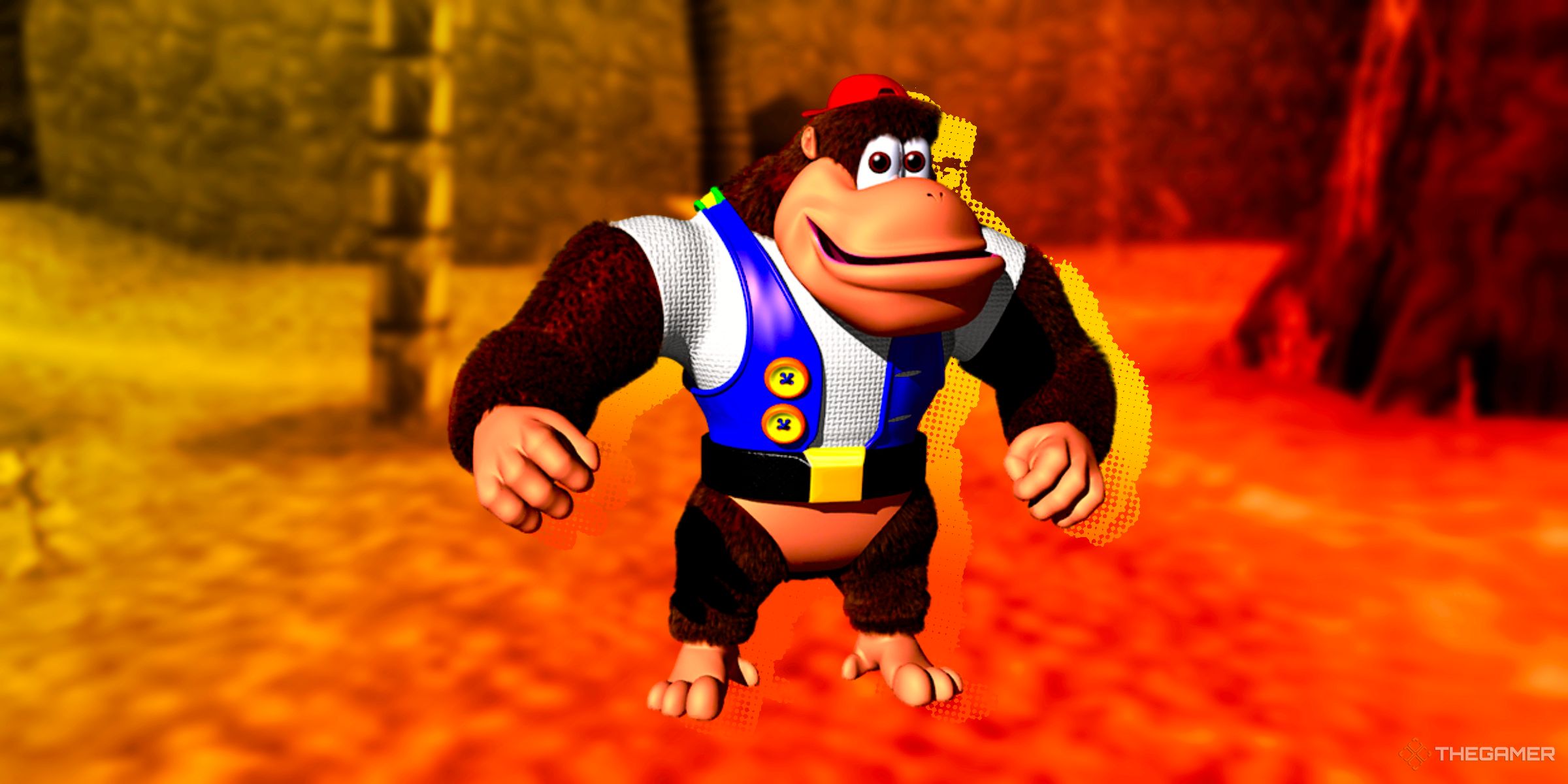 Chunky Kong standing ontop of a jungle area from Donkey Kong 64.