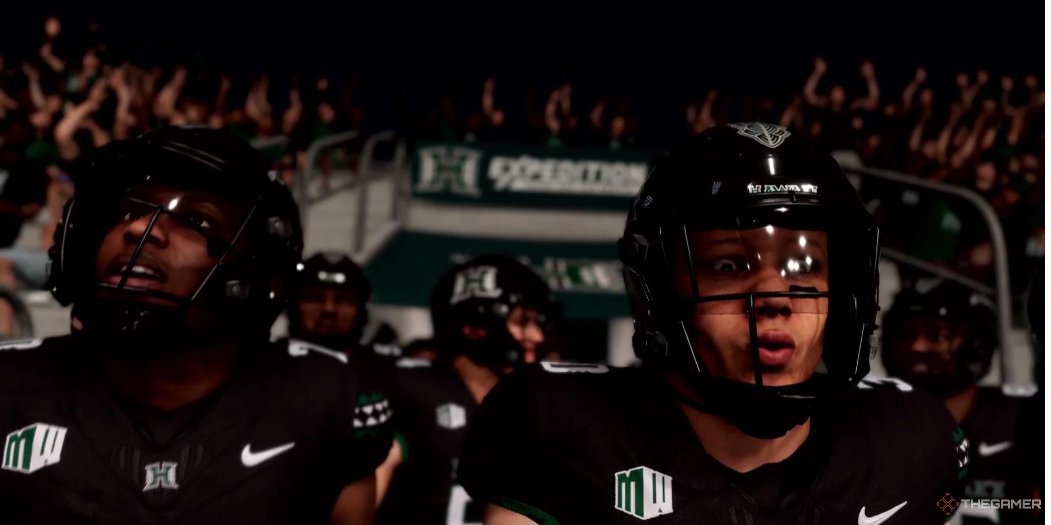 A group of players stand in front of a tunnel, with one player looking very nervous in College Football 26.