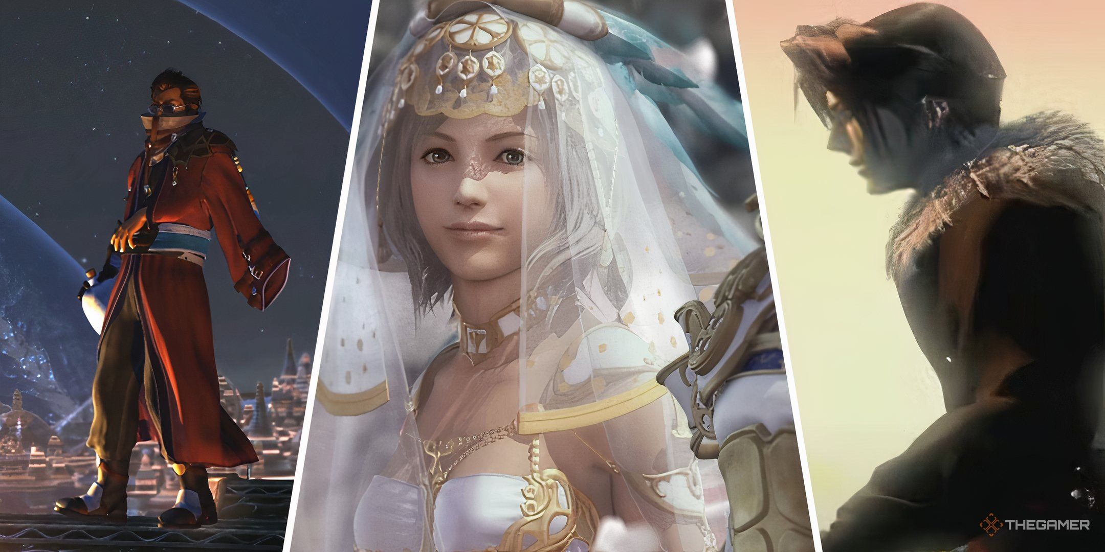 AURON of FF10, ASHE from FF12 and Squall of FF8 Sitting together in a collage of Final Fantasy.