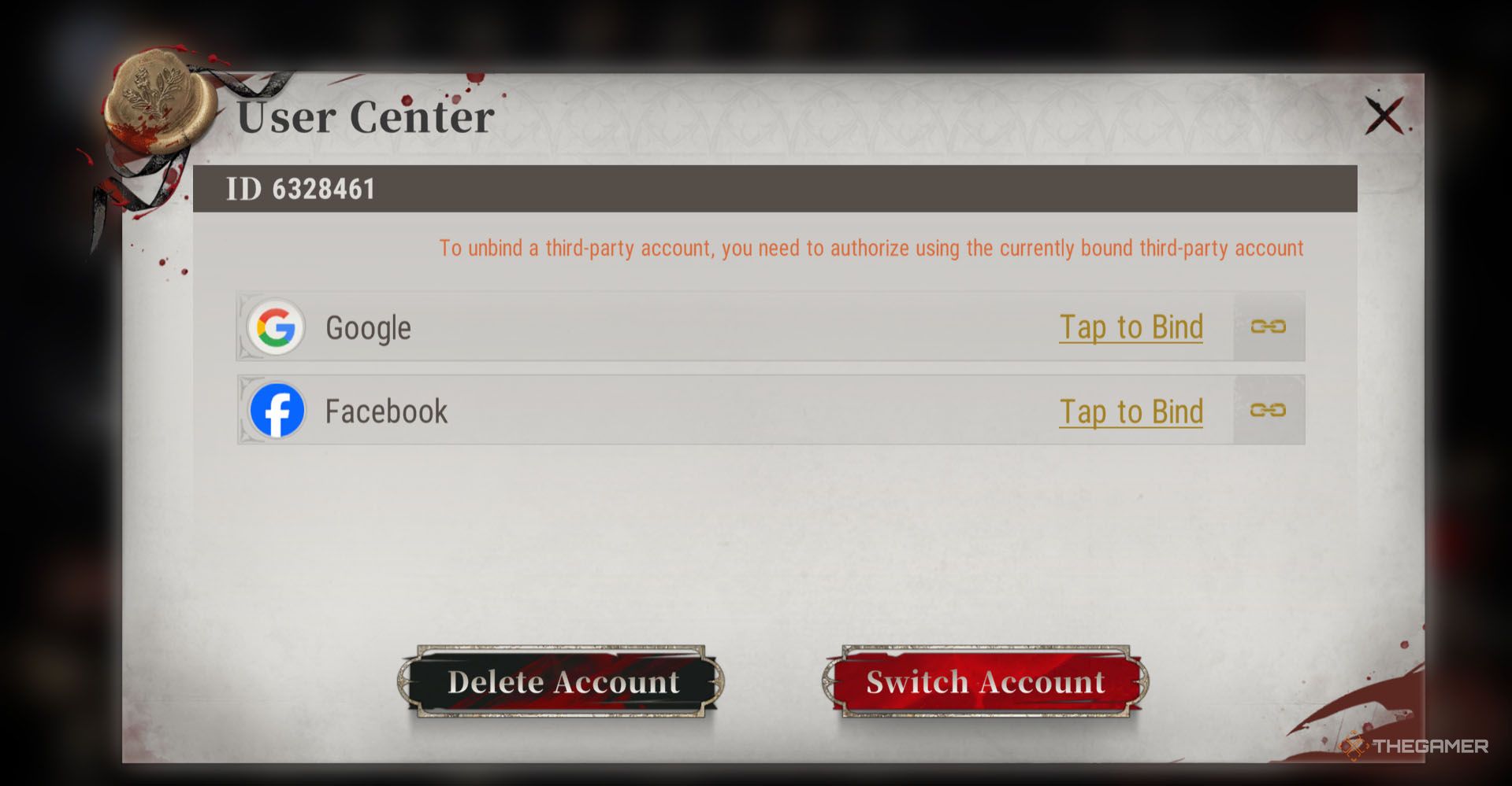 Remove the account option in silver and blood.