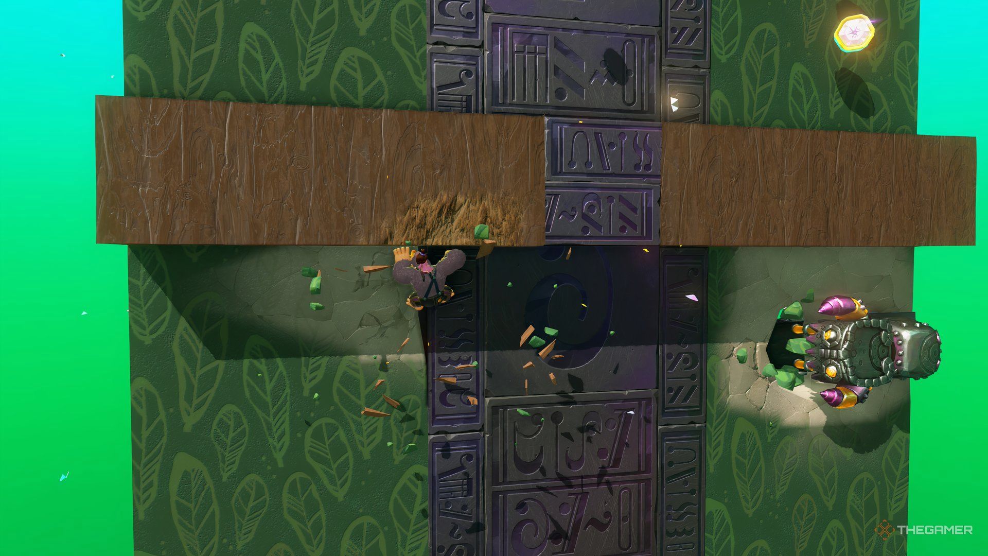 The donkey cong to the wall while a Monclid followed him all-you-can Tower Corses on all-can Tower Corses.