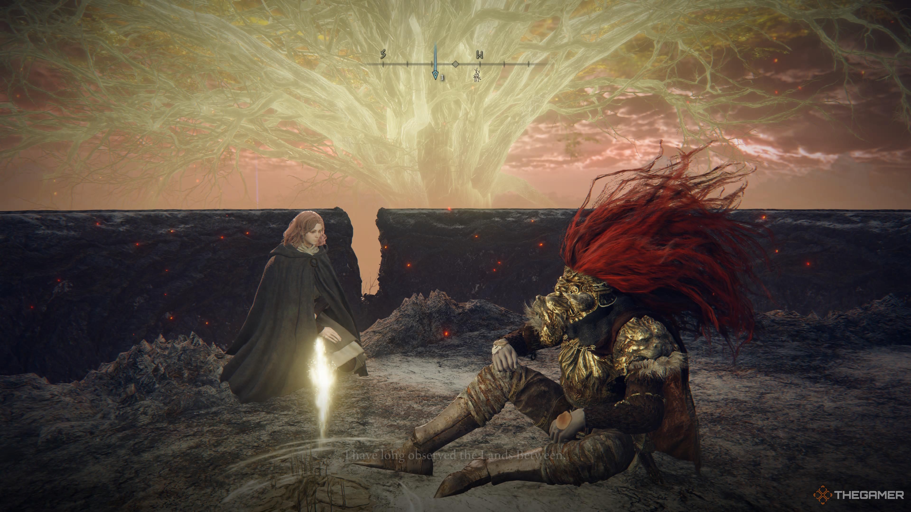 Player and Melina sit side by side near the place of grace in Elden Ring.