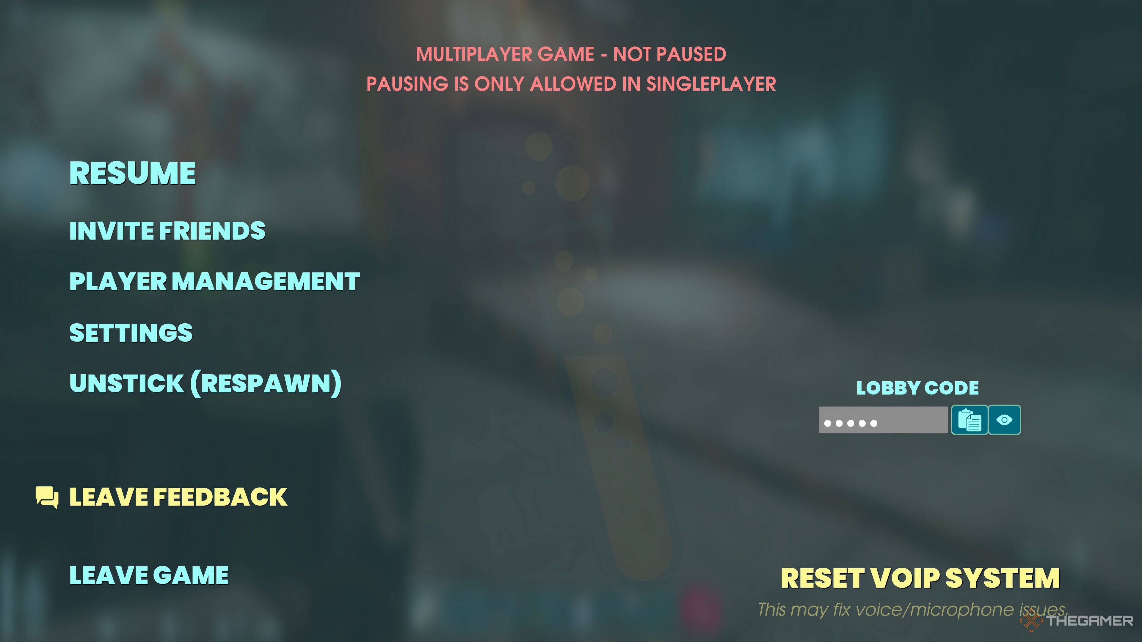 Escape screen while hosting a multiplayer game in an abiotic factor.