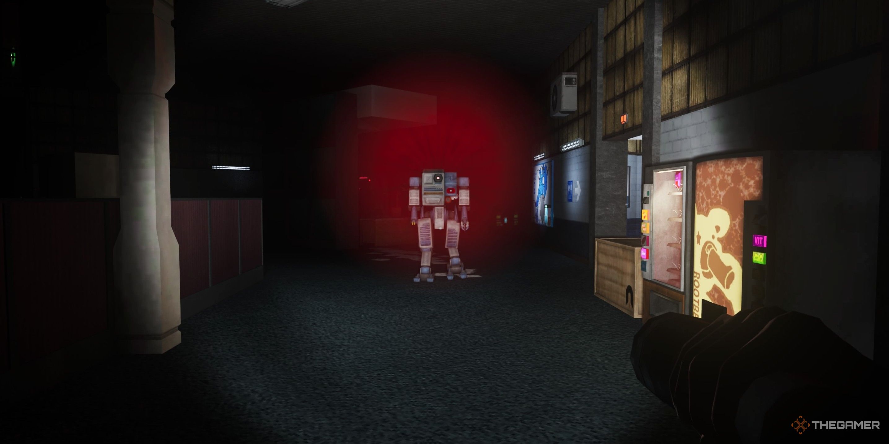 The hostile security bot is a bot that approaches a player who shines a flashlight in the dark as a non -biological factor.