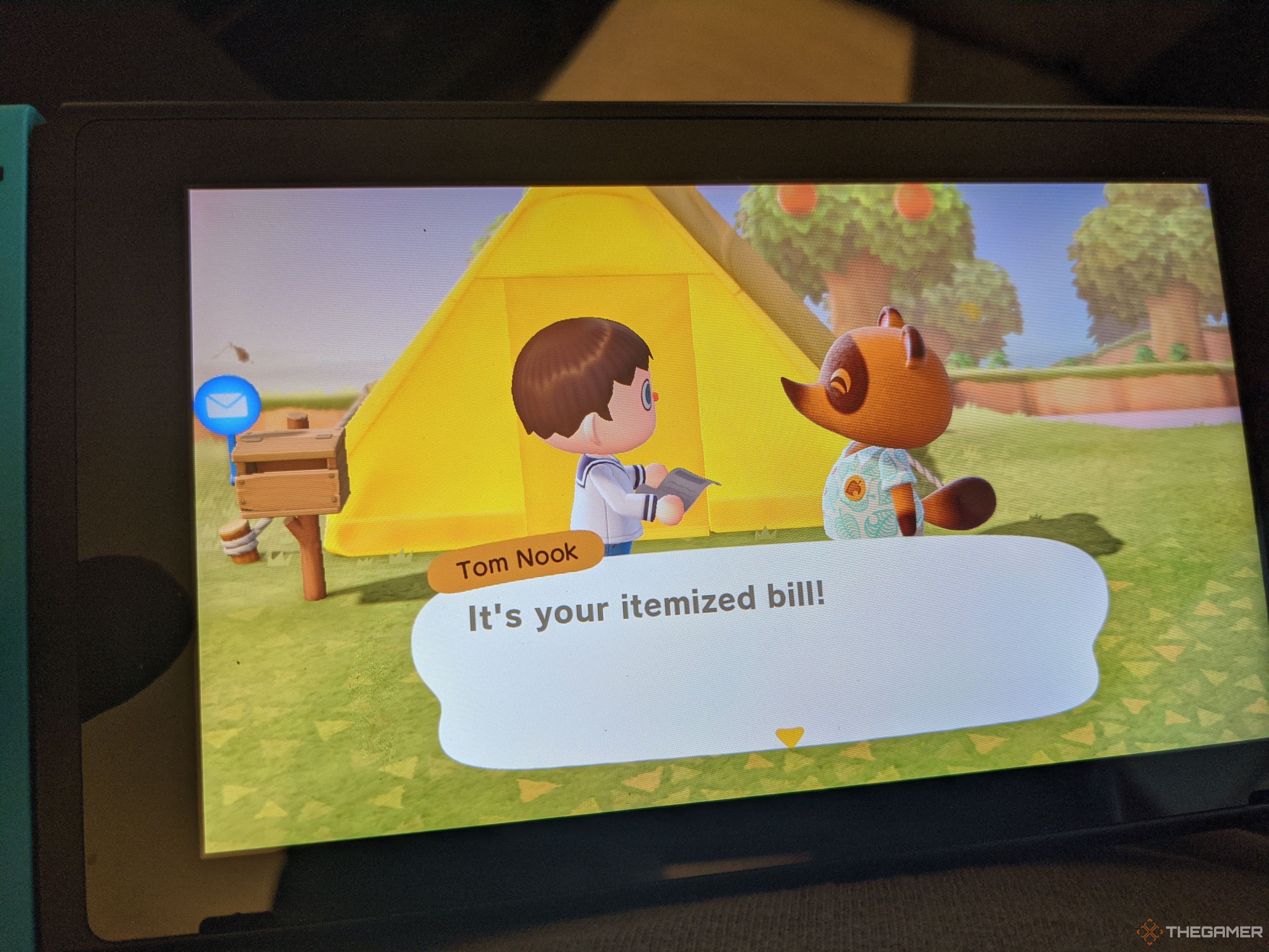 A screenshot from Animal Crossing New Horizons featuring Tom Nook.