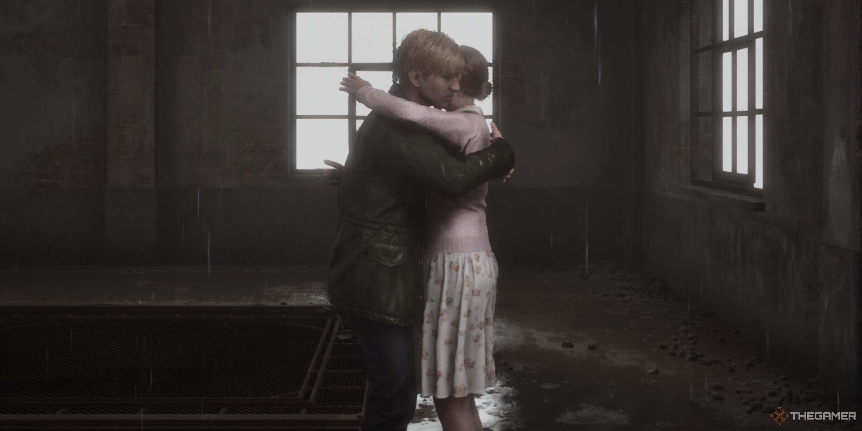 James hugging Mary during the final scene before the boss battle in Silent Hill 2.