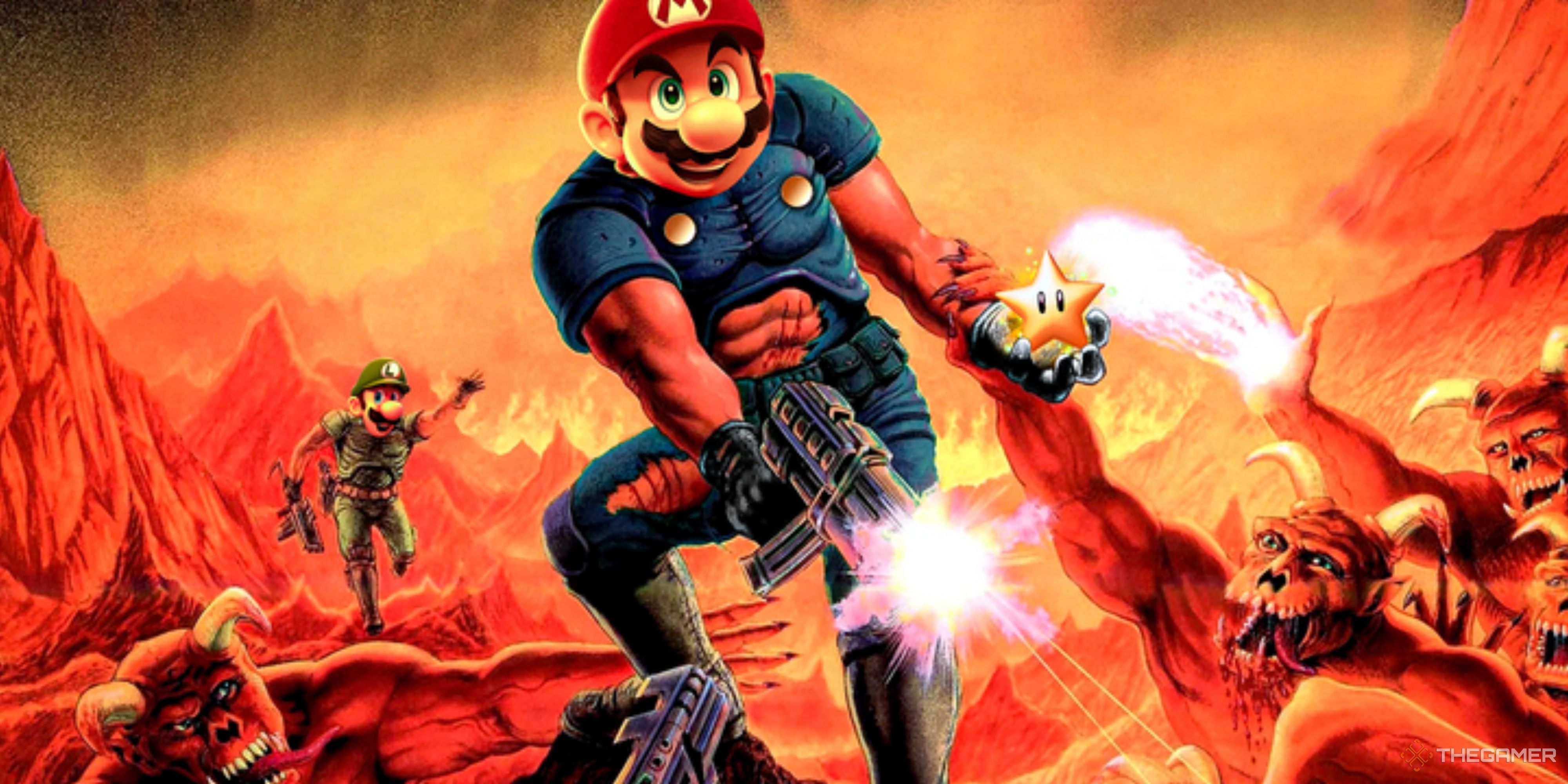 Mario doesn't die when he loses a life, he's sent to hell alive, Doomguy-style