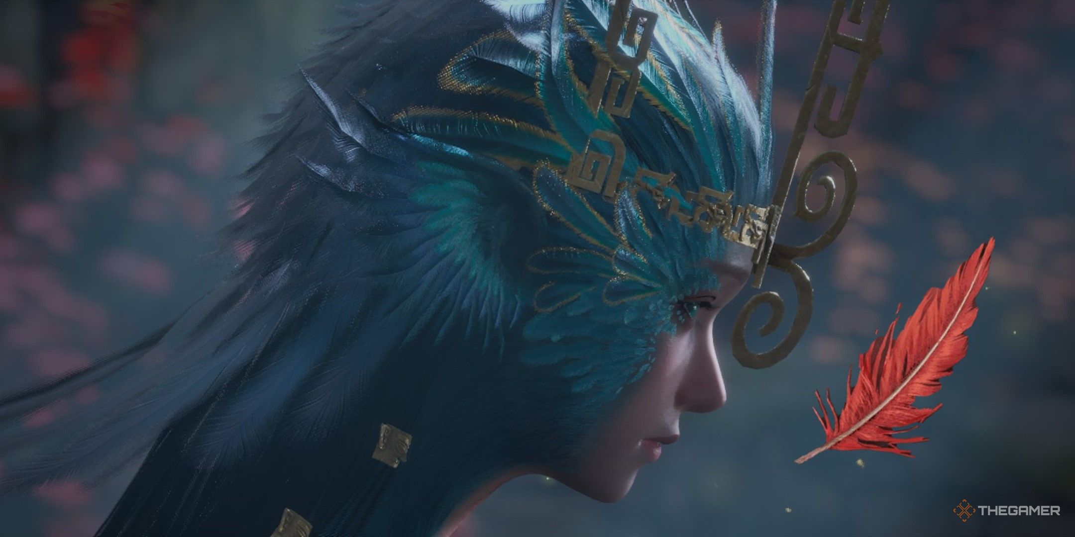 Bo Sorcerer looked at the player in front of a shining red feather in Wuchag: fallen feathers.