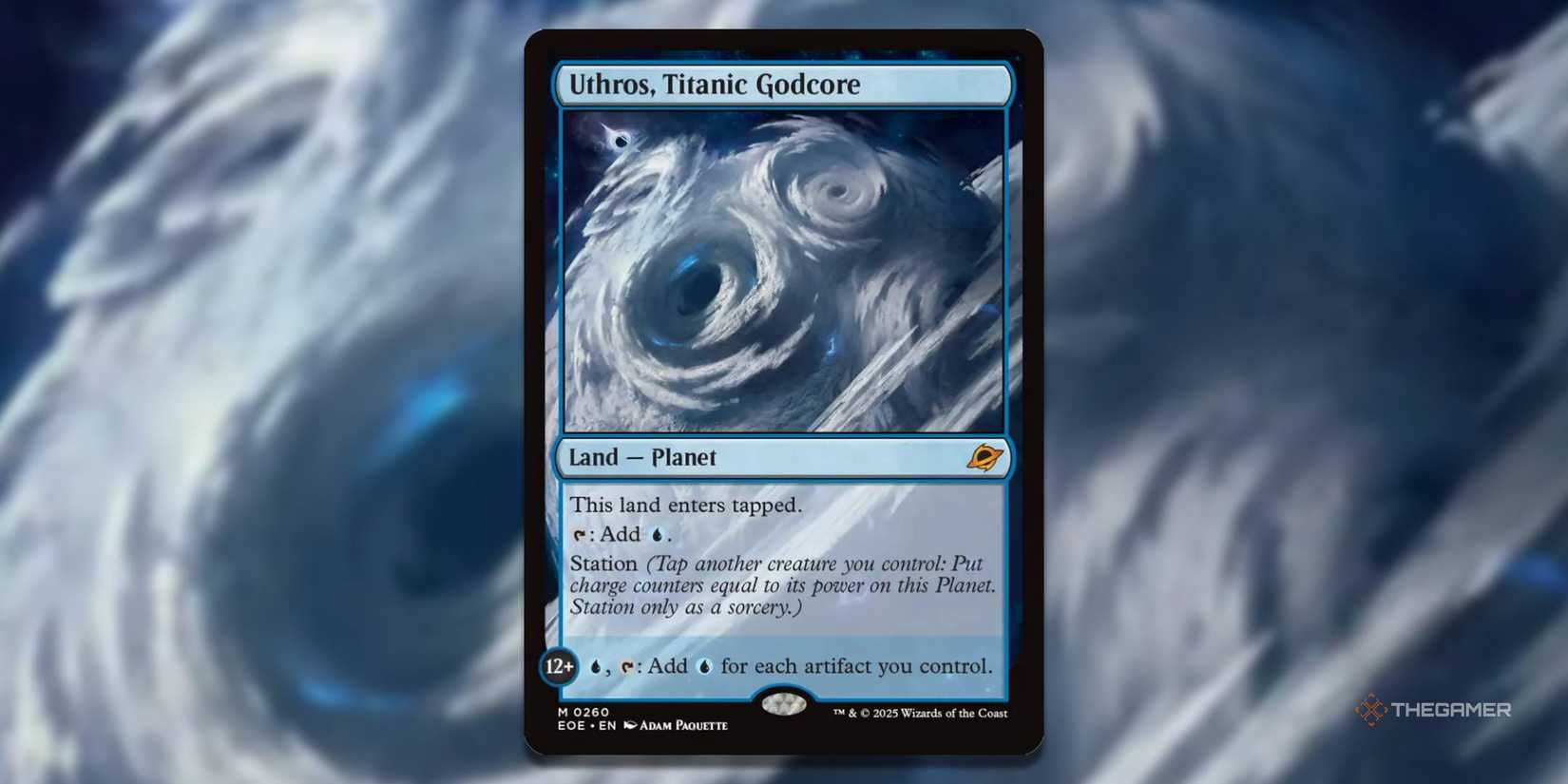 MTG Uthros, a titanic godkore card with art in the background.