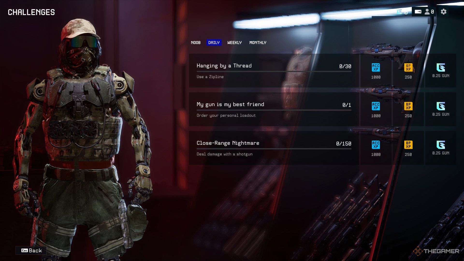 In the menu of challenges in the grid. The player stands to the left of the menu. 