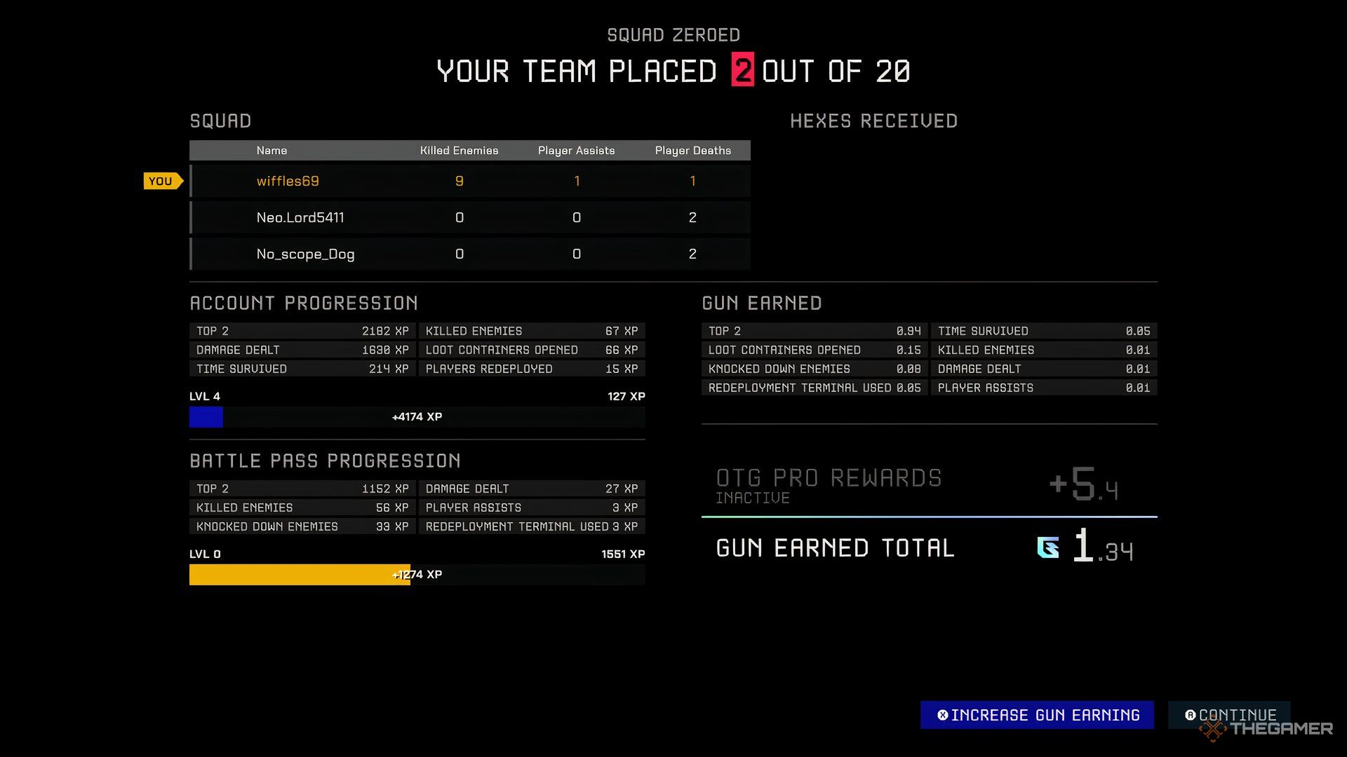 After the match report in the off -grid players. The earned gun is on the bottom right. 