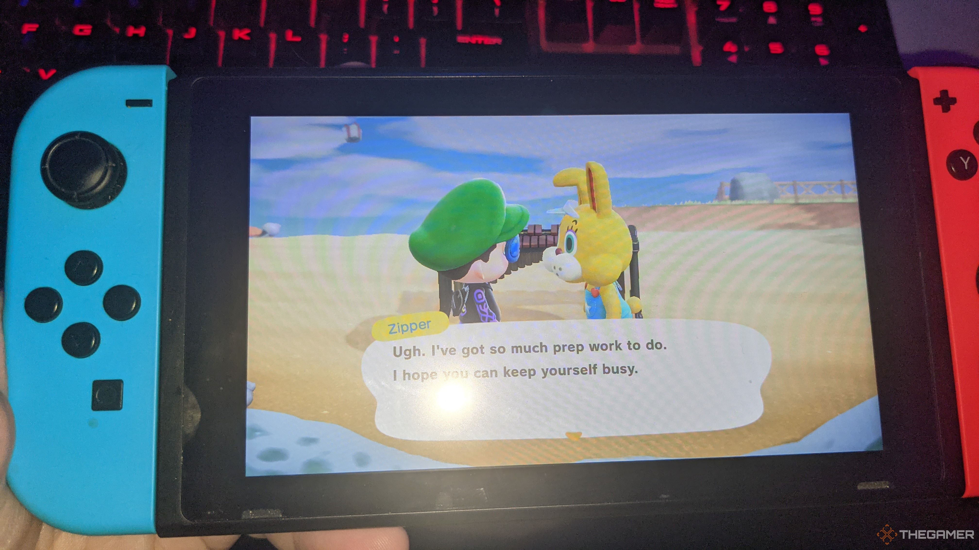A screenshot of Animal Crossing New Horizons featuring the rabbit, Zipper.