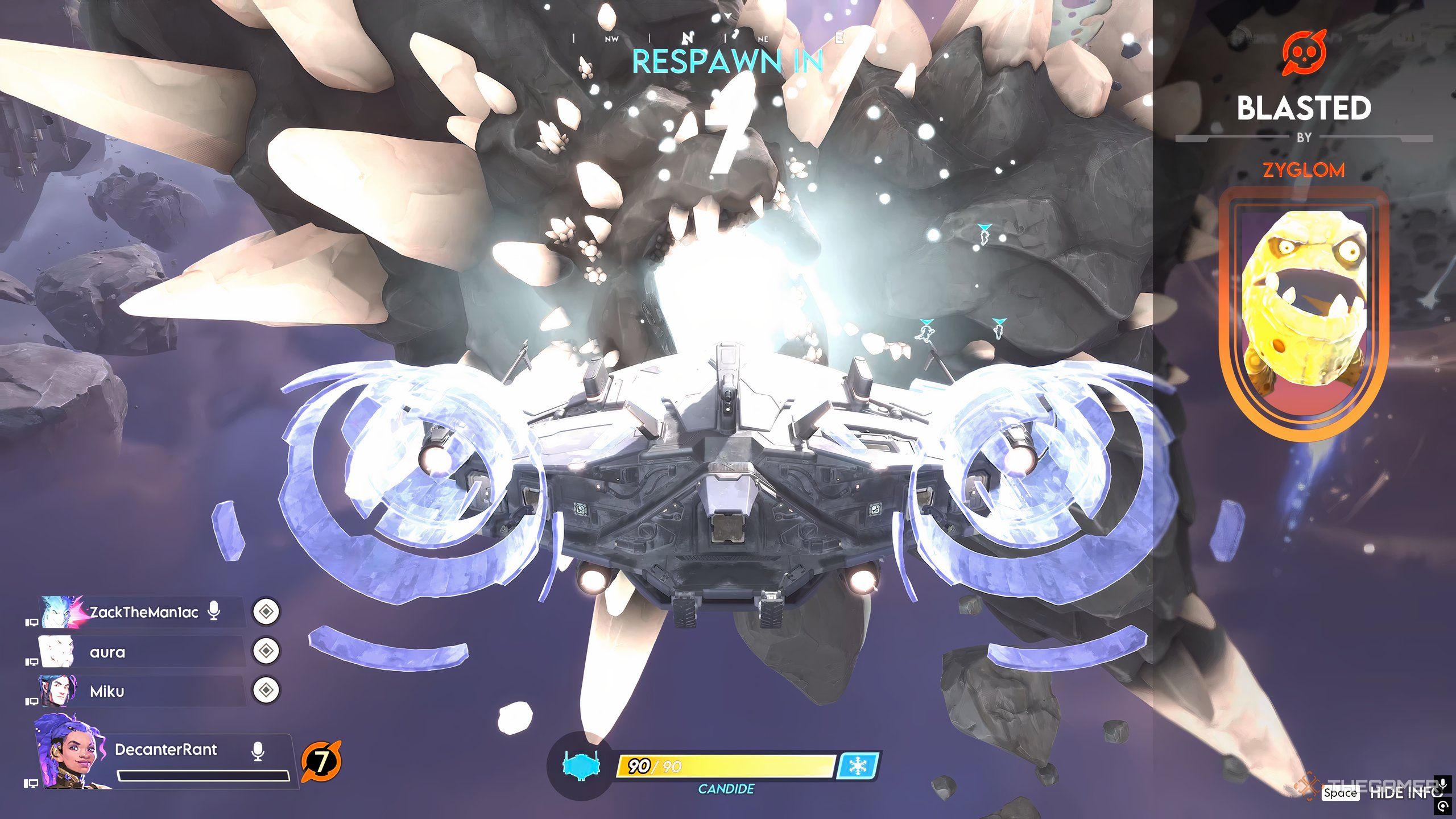 Respawn screen in Wildgate, which shows a timer and a player's death -camera.