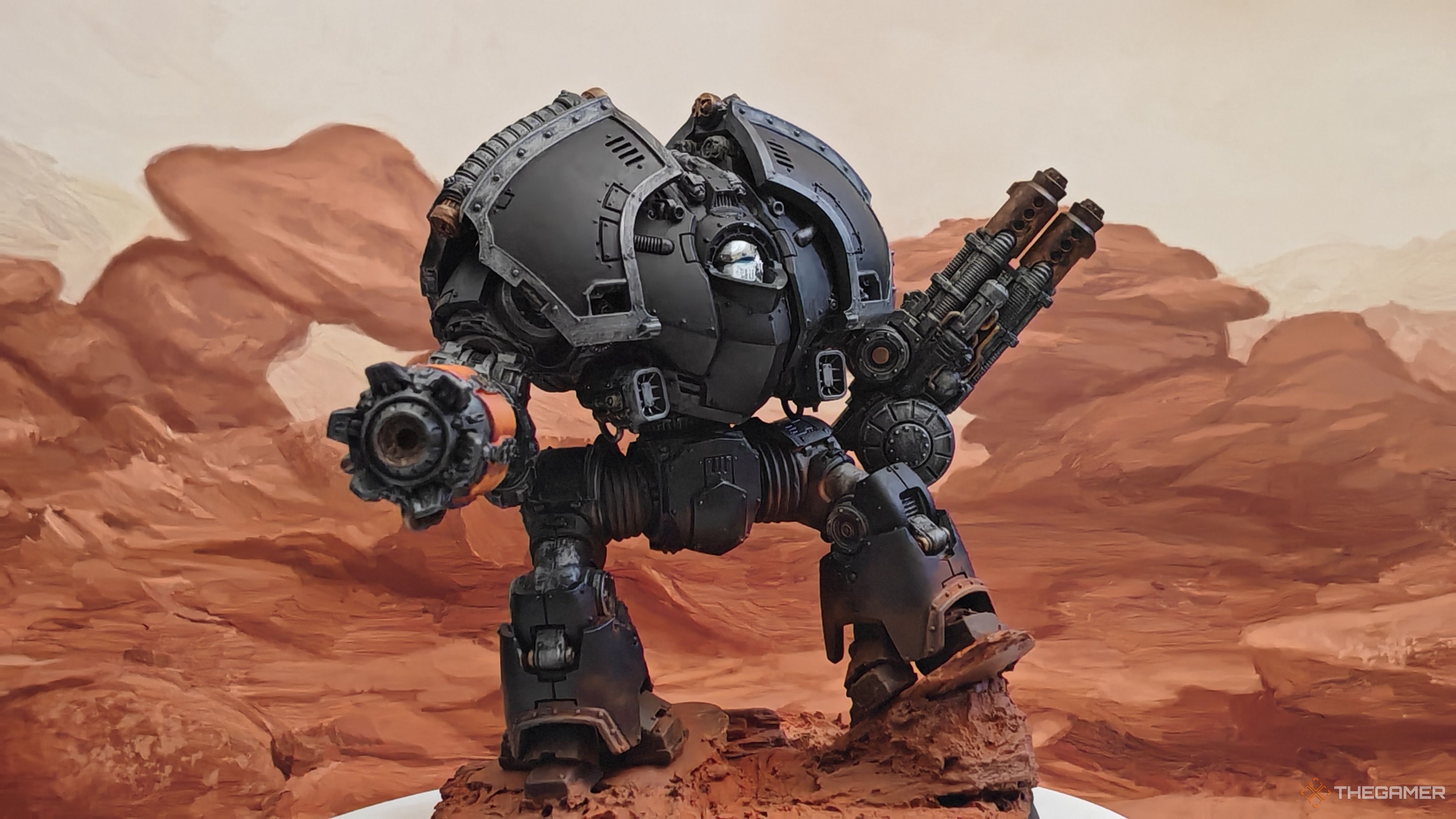 Warhammer Horus Heresey Saturnine Dreadnough with the purpose of the camera
