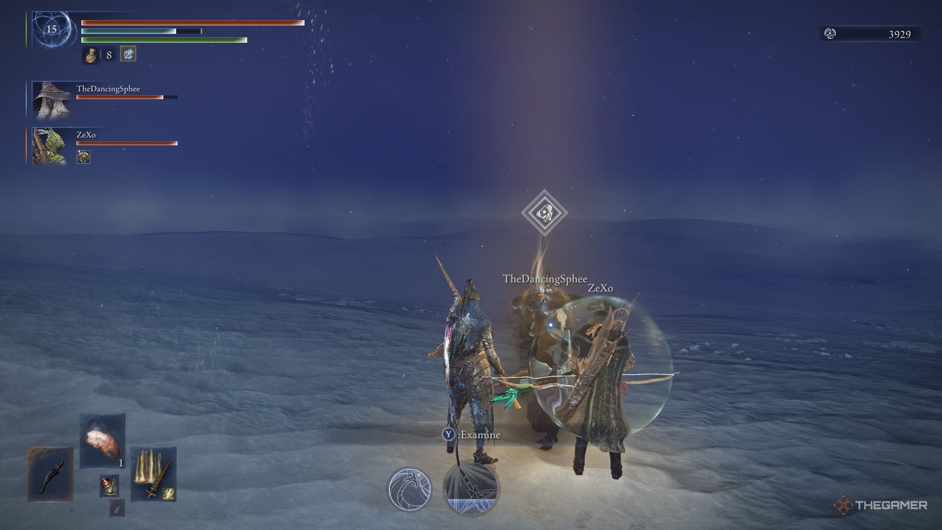 Wylder, Recluse and Ironeyye gather legendary drops around Everdark Augur in Elden Ring Nightreign.