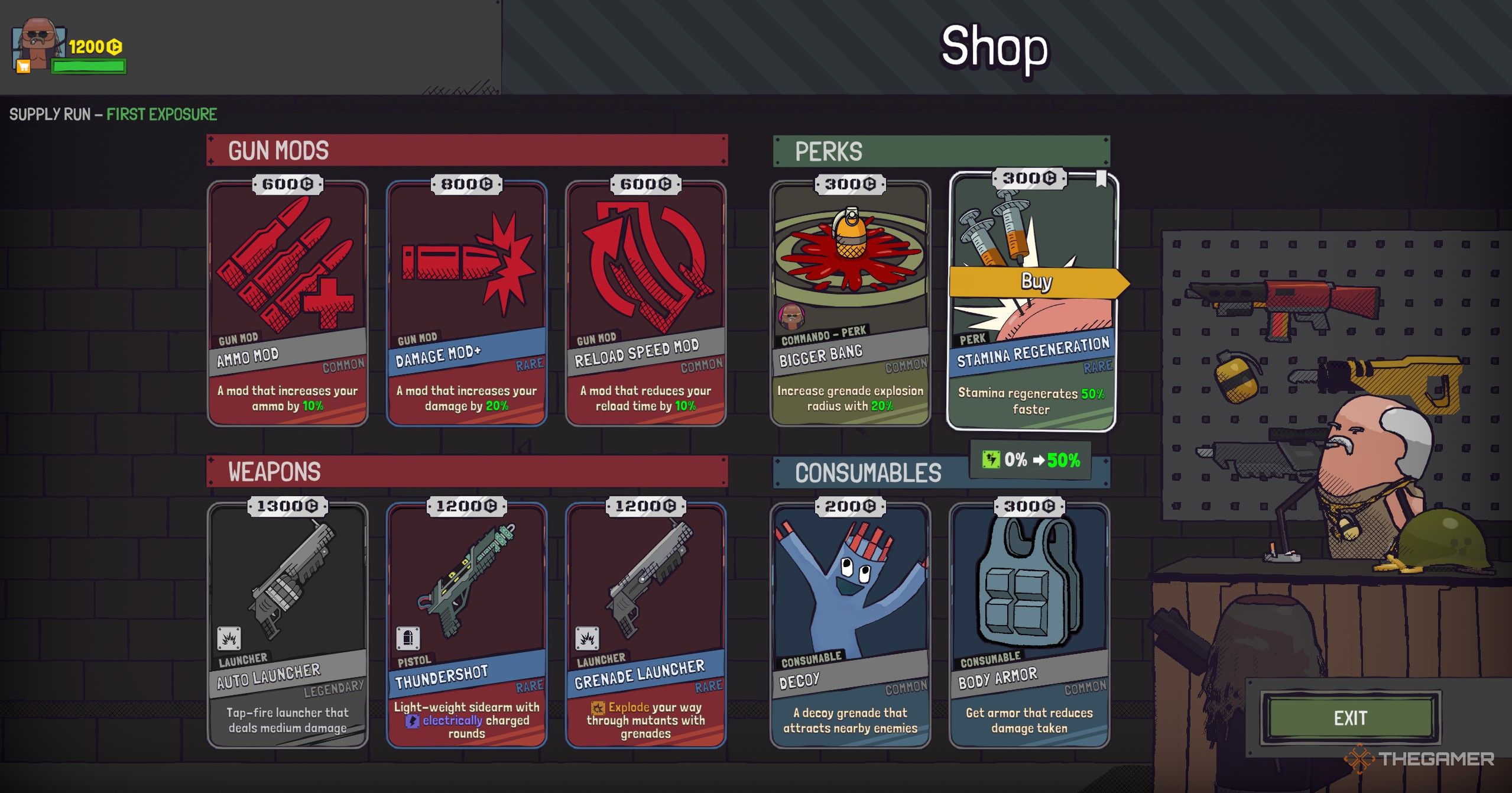 The character looking at the shop in Guntouchables.