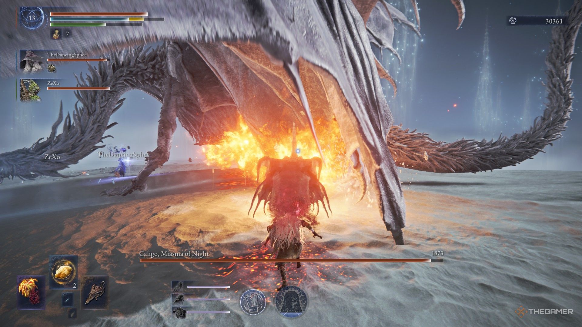 Recluse and Revenant attack on either side of Caligo in Elden Ring Nightreign.