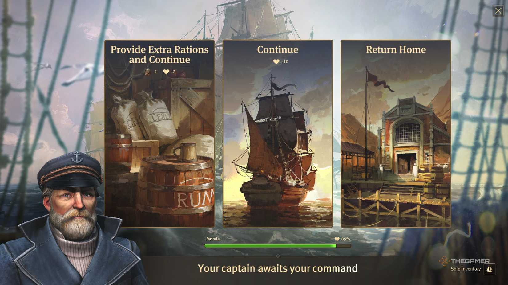 The captain requests an order from the expedition in Anno 1800.