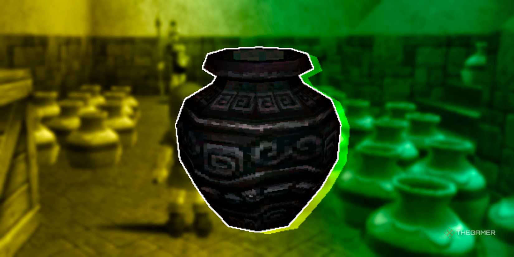 A dark detailed pot from The Legend of Zelda Twilight Princess.